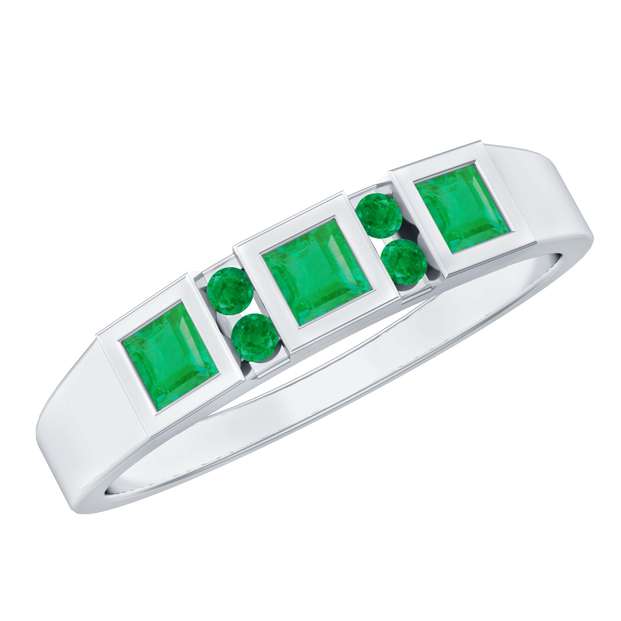Emerald Princess Cut Ring – Natural Emerald Band With Bezel & Tension Setting