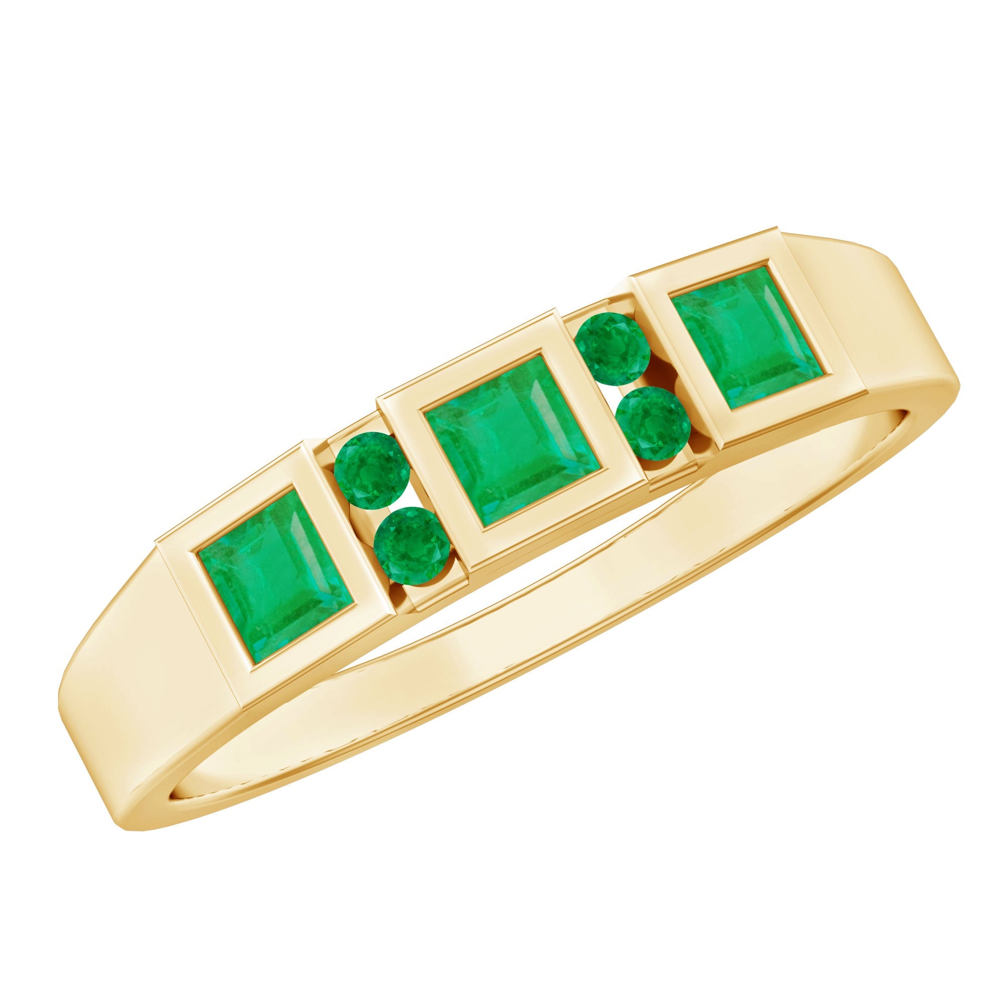Emerald Princess Cut Ring – Natural Emerald Band With Bezel & Tension Setting