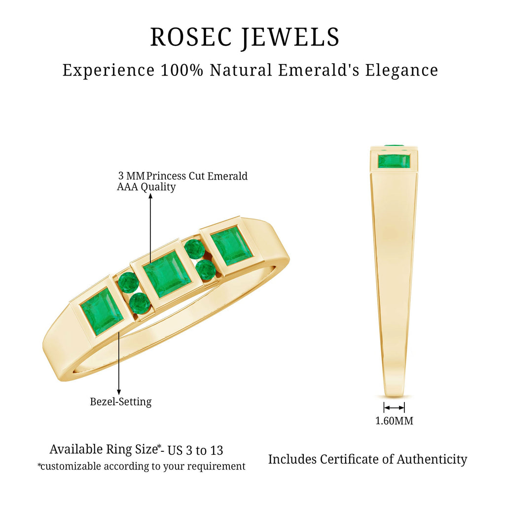 Emerald Princess Cut Ring – Natural Emerald Band With Bezel & Tension Setting