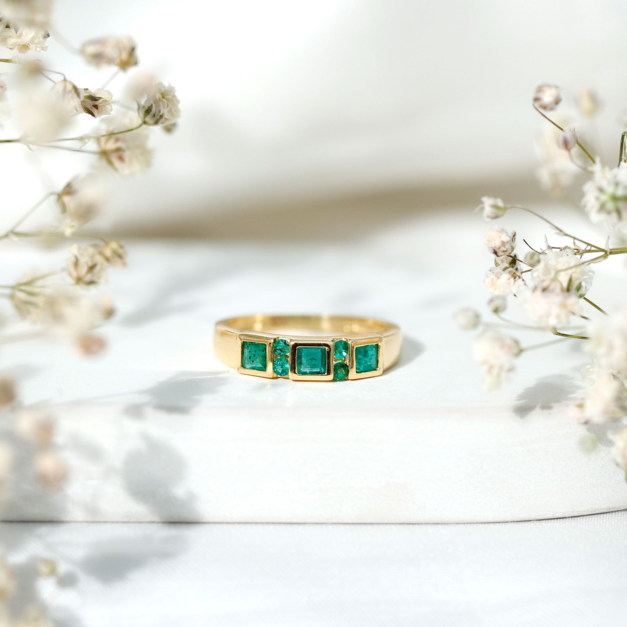 Emerald Princess Cut Ring – Natural Emerald Band With Bezel & Tension Setting