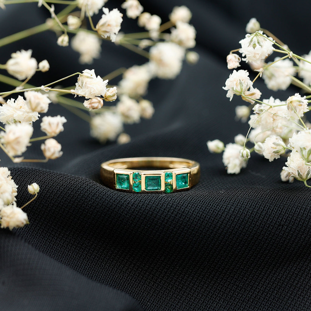 Emerald Princess Cut Ring – Natural Emerald Band With Bezel & Tension Setting