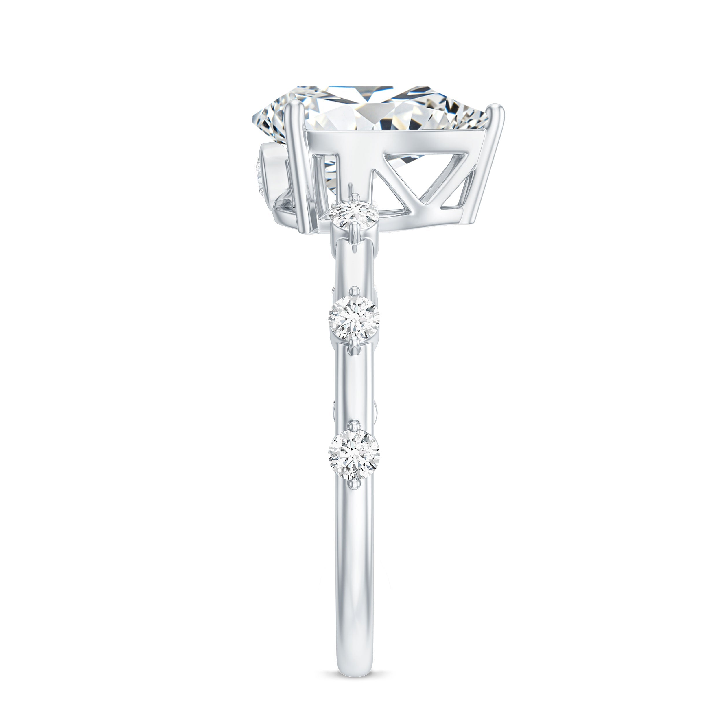 Pear Shaped Moissanite Engagement Ring with Spaced Accent