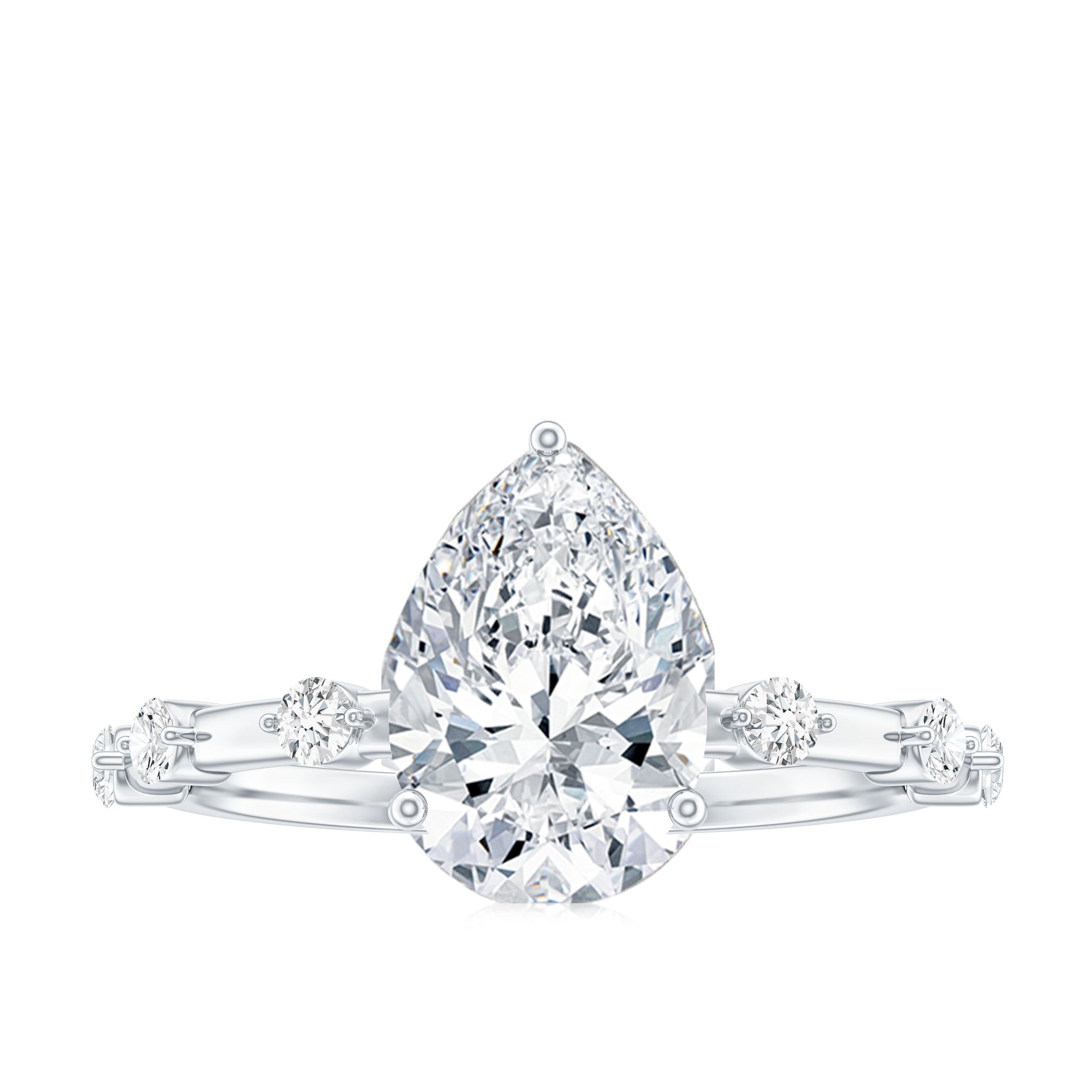 Pear Shaped Moissanite Engagement Ring with Spaced Accent