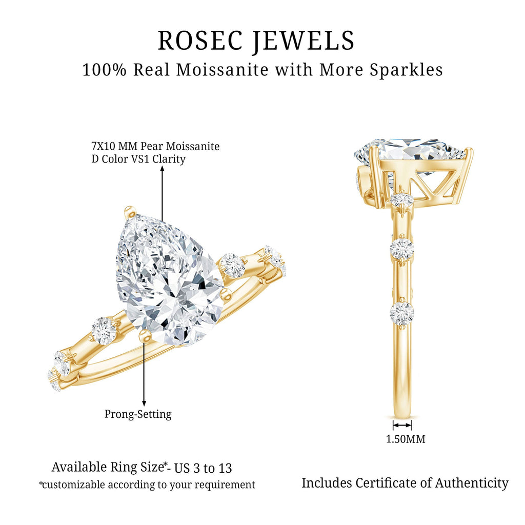 Pear Shaped Moissanite Engagement Ring with Spaced Accent