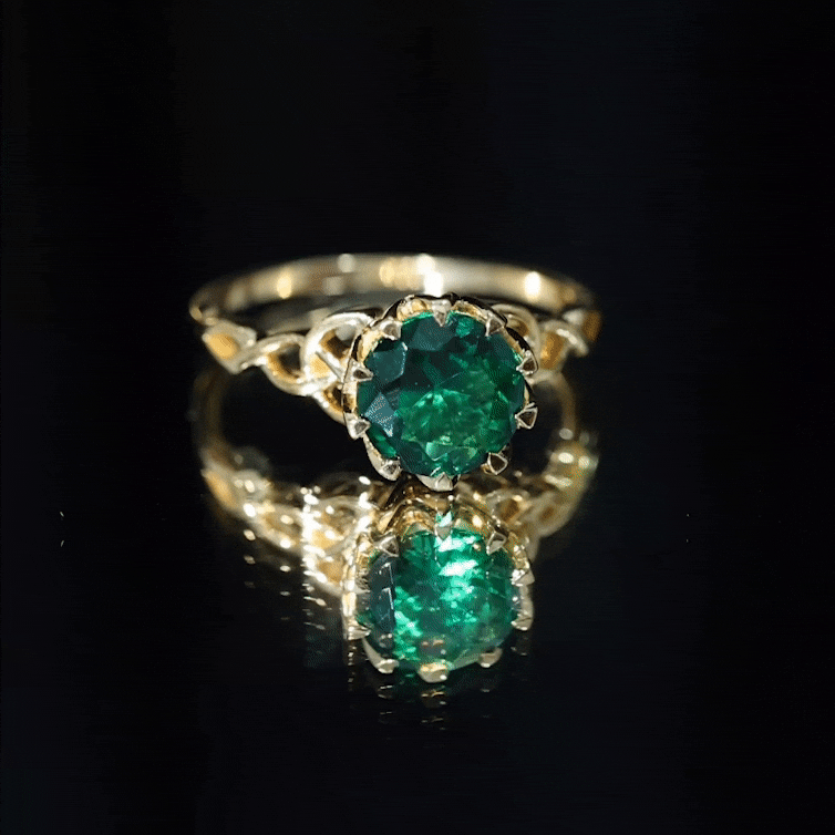 Lab Grown Emerald Ring – Lotus Basket Setting With Knot Design Band, 2.18 Ct