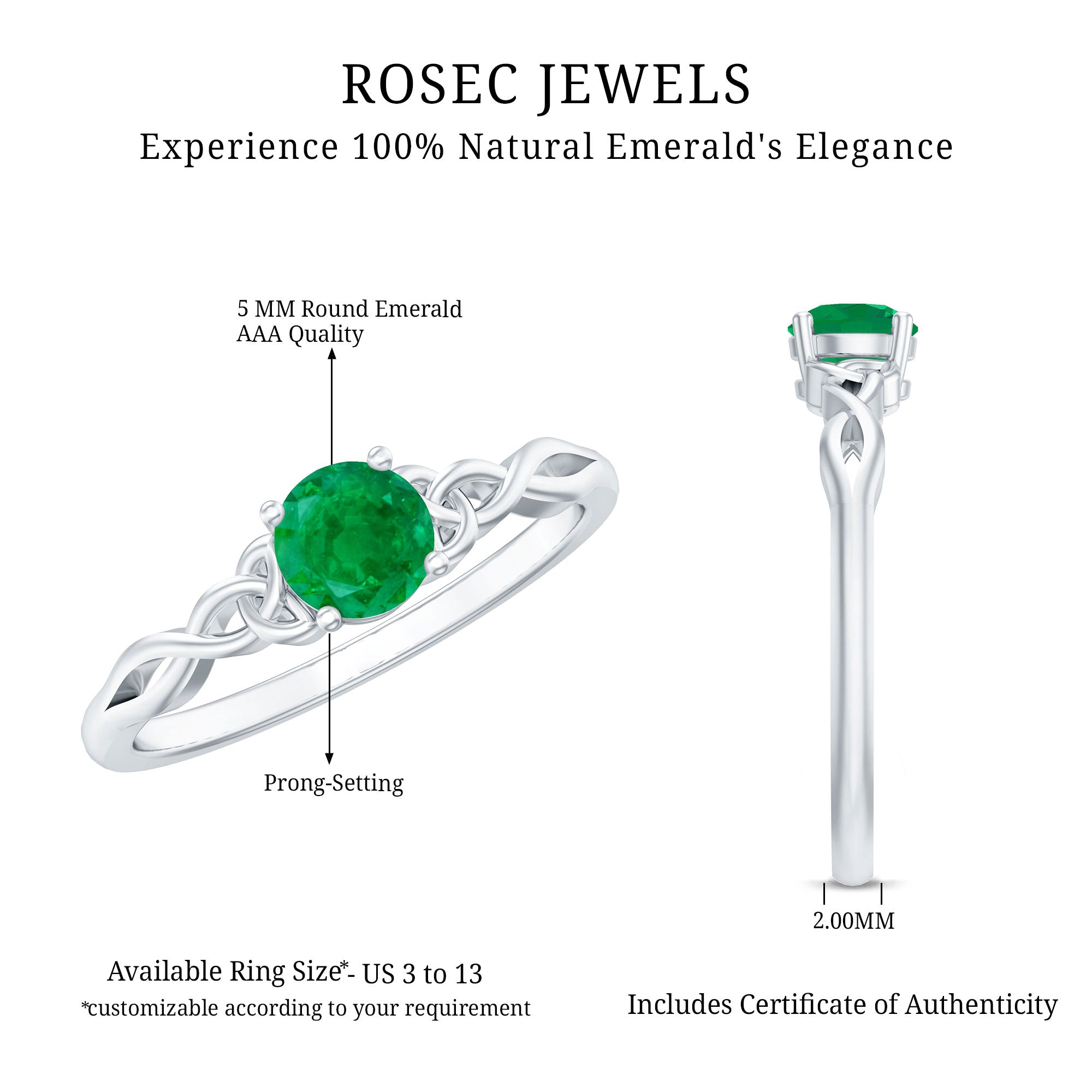 Emerald Promise Ring – Solitaire Round Cut Emerald with Celtic Band Design