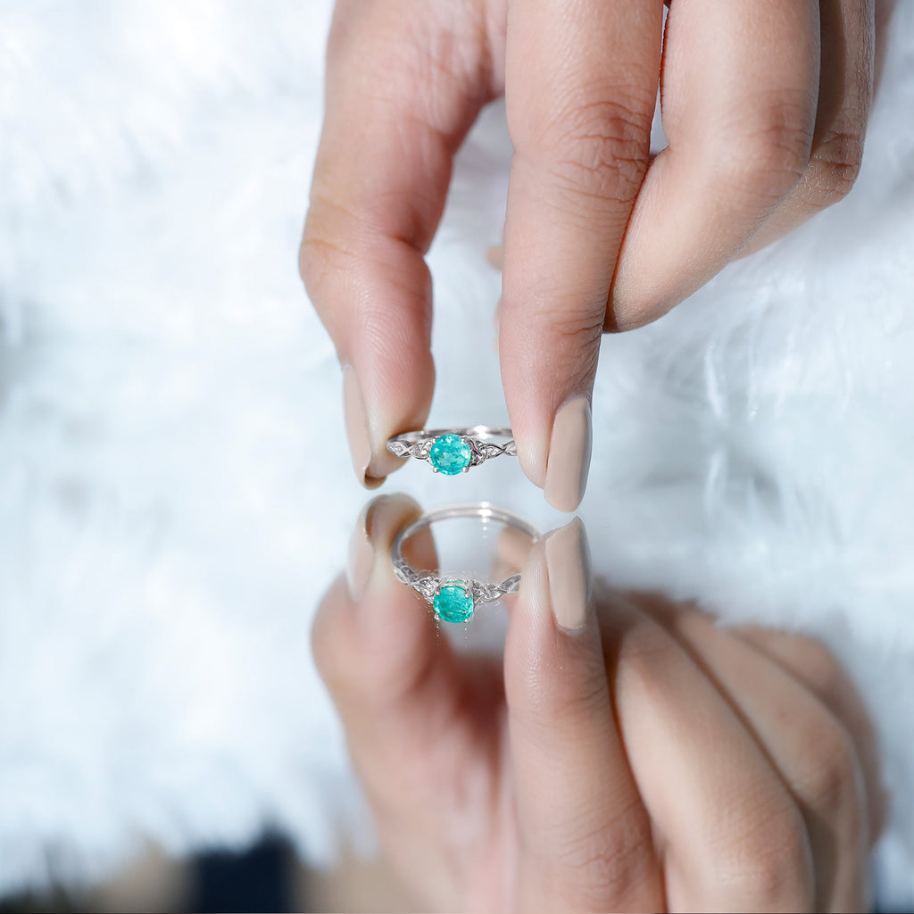 Emerald Promise Ring – Solitaire Round Cut Emerald with Celtic Band Design