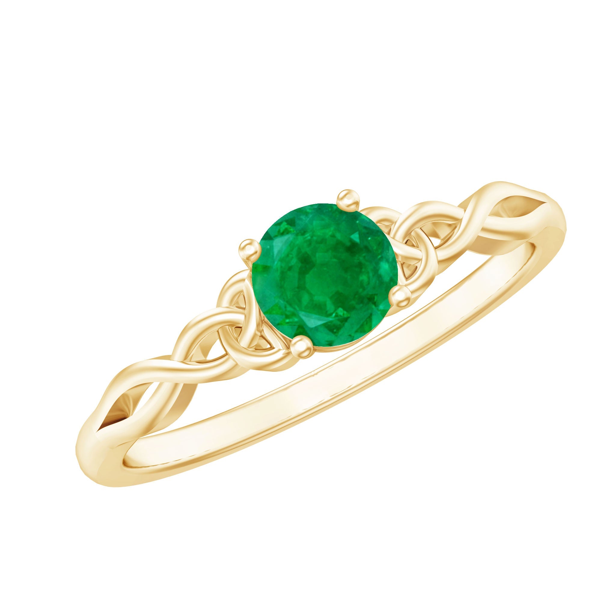 Emerald Promise Ring – Solitaire Round Cut Emerald with Celtic Band Design