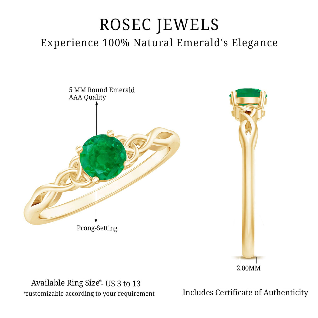 Emerald Promise Ring – Solitaire Round Cut Emerald with Celtic Band Design