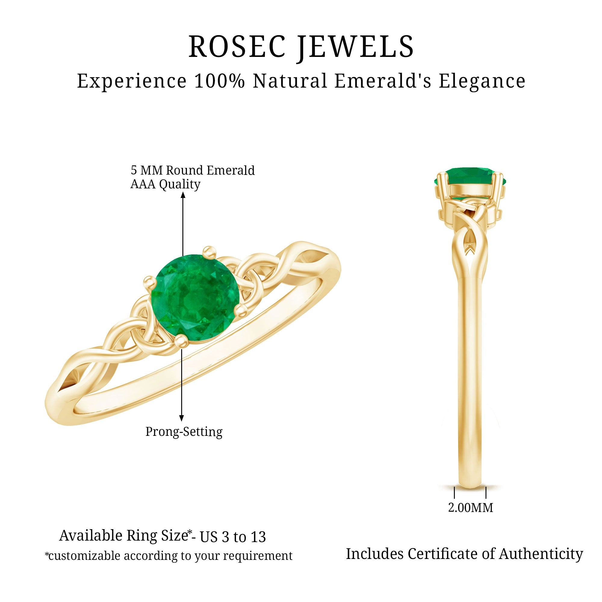 Emerald Promise Ring – Solitaire Round Cut Emerald with Celtic Band Design
