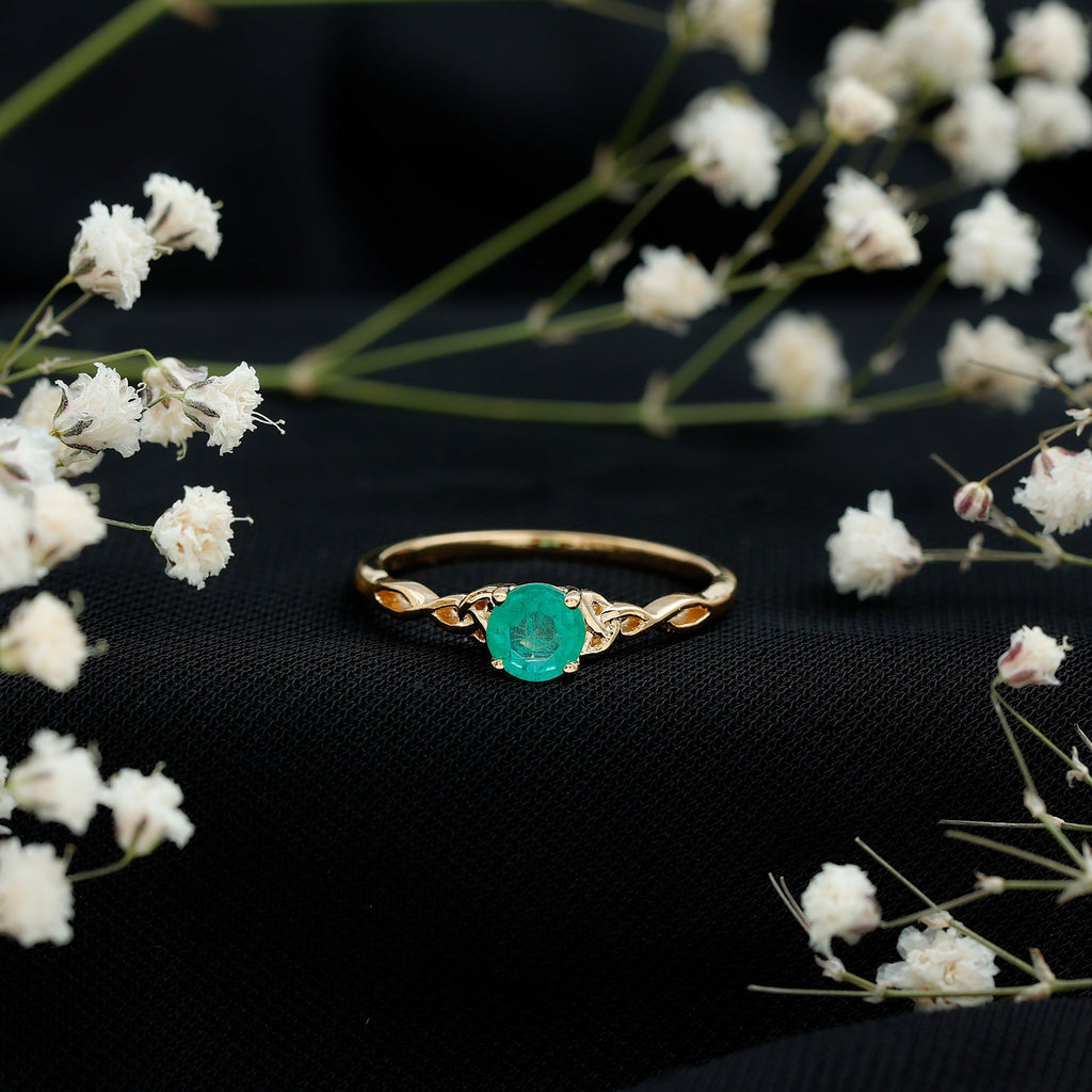 Emerald Promise Ring – Solitaire Round Cut Emerald with Celtic Band Design