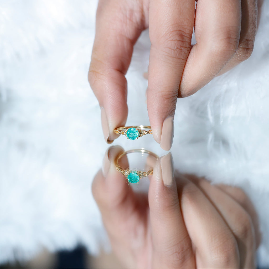 Emerald Promise Ring – Solitaire Round Cut Emerald with Celtic Band Design