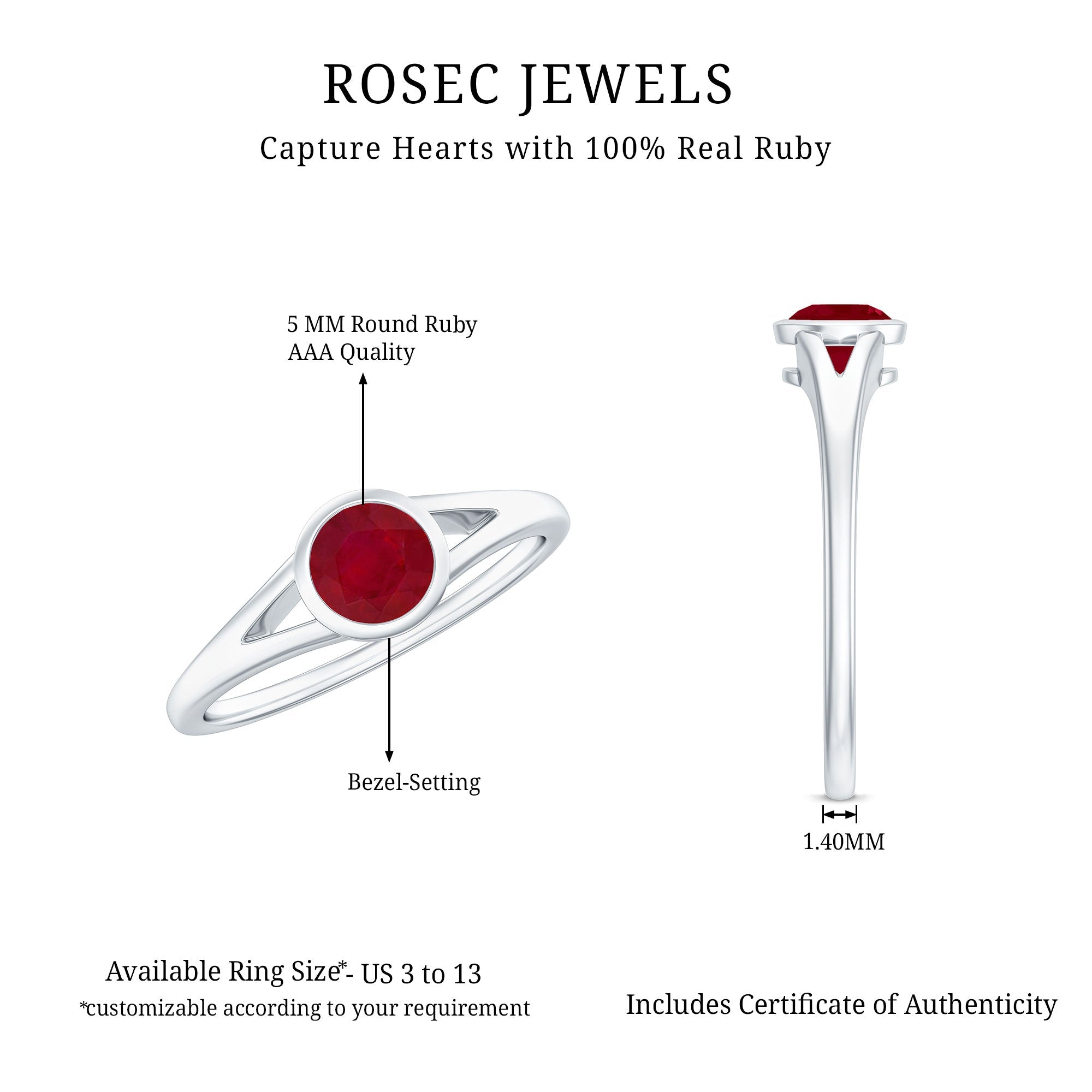 Ruby Promise Ring – 0.6 Carat Natural Ruby Split Shank Band AAA Quality Gemstone