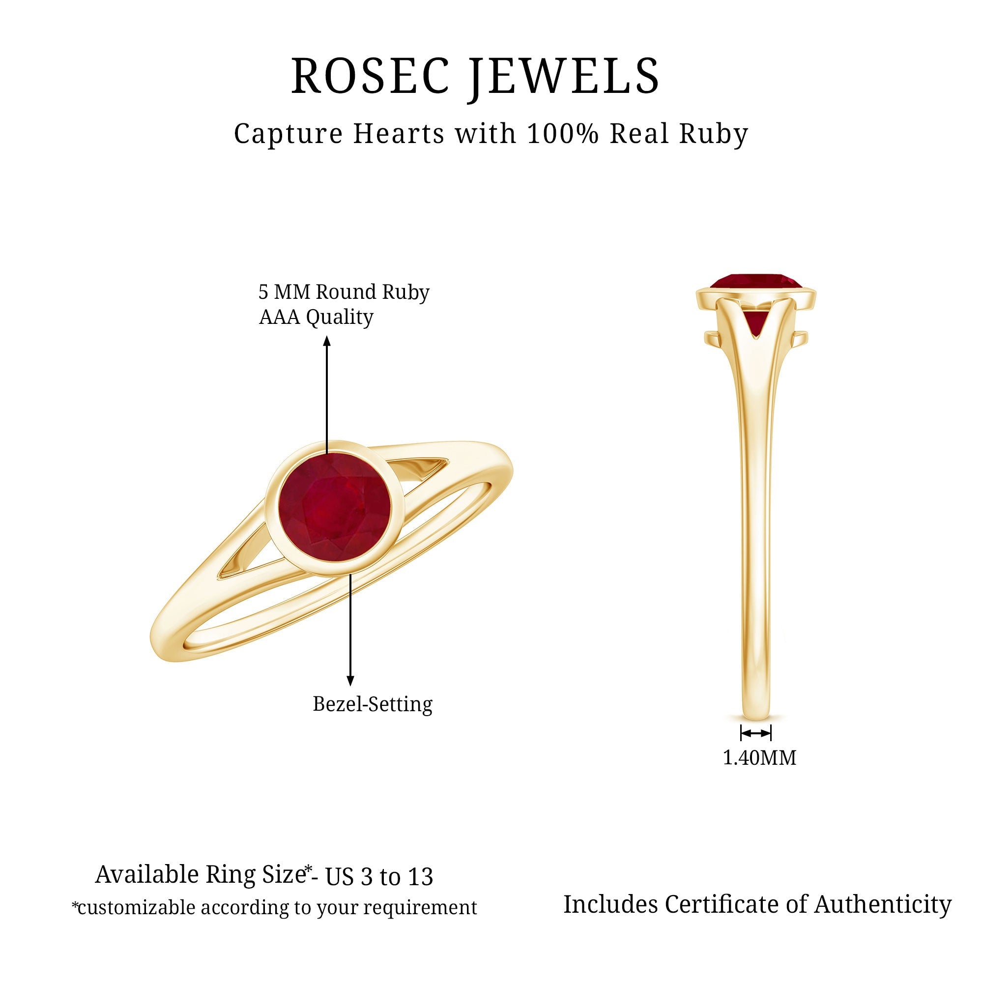 Ruby Promise Ring – 0.6 Carat Natural Ruby Split Shank Band AAA Quality Gemstone