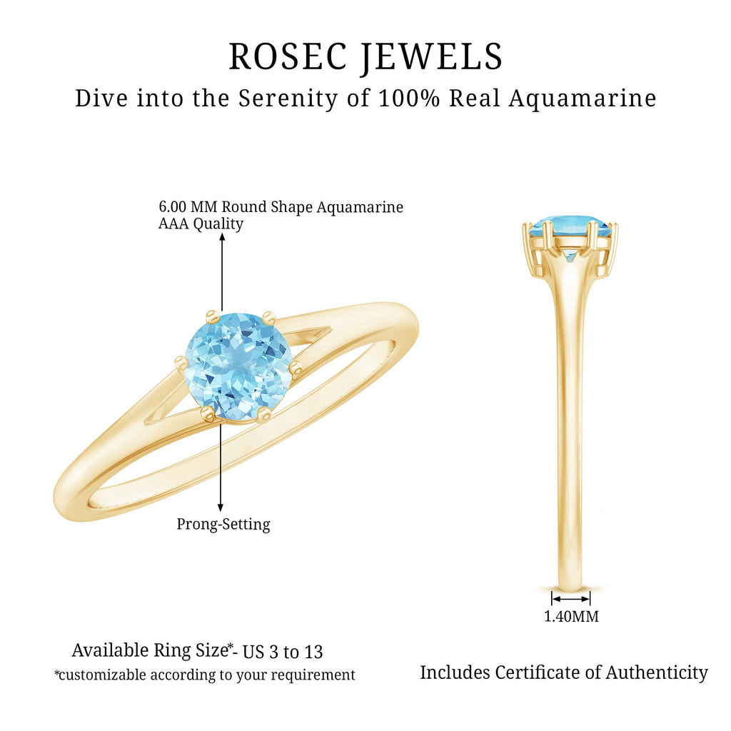 Aquamarine Promise Ring – Classic Solitaire Design With 6-Prong Setting