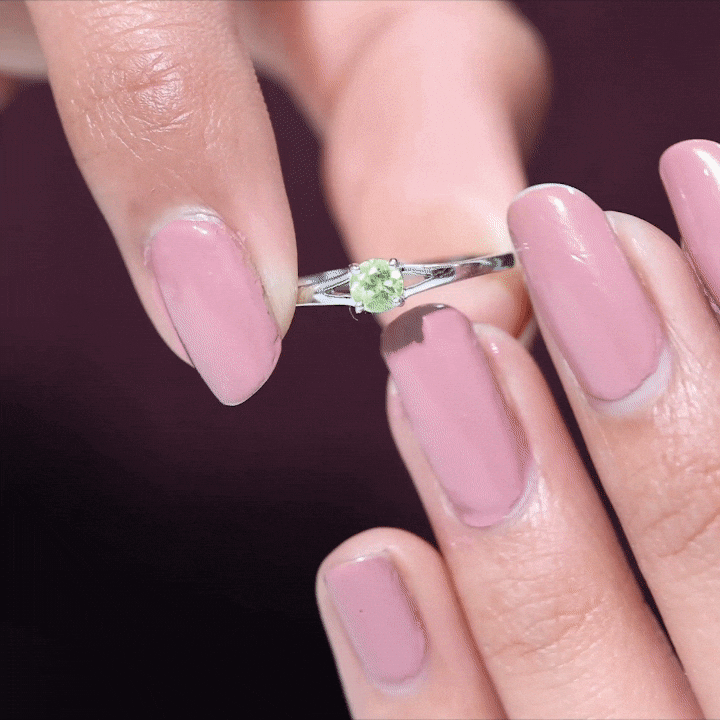 Peridot Promise Ring – Natural Green Gemstone with Diamond Accent, Split Shank Band