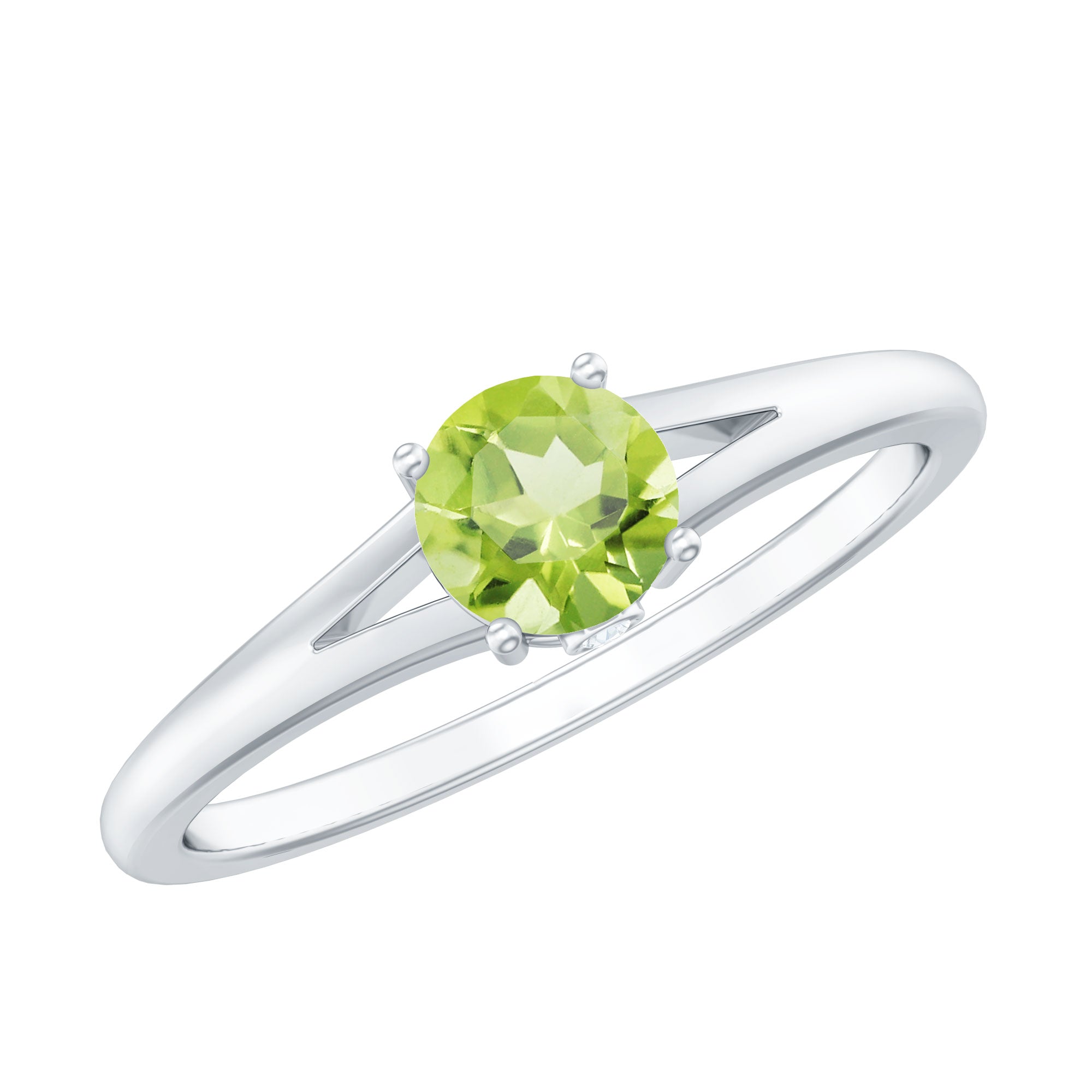 Peridot Promise Ring – Natural Green Gemstone with Diamond Accent, Split Shank Band