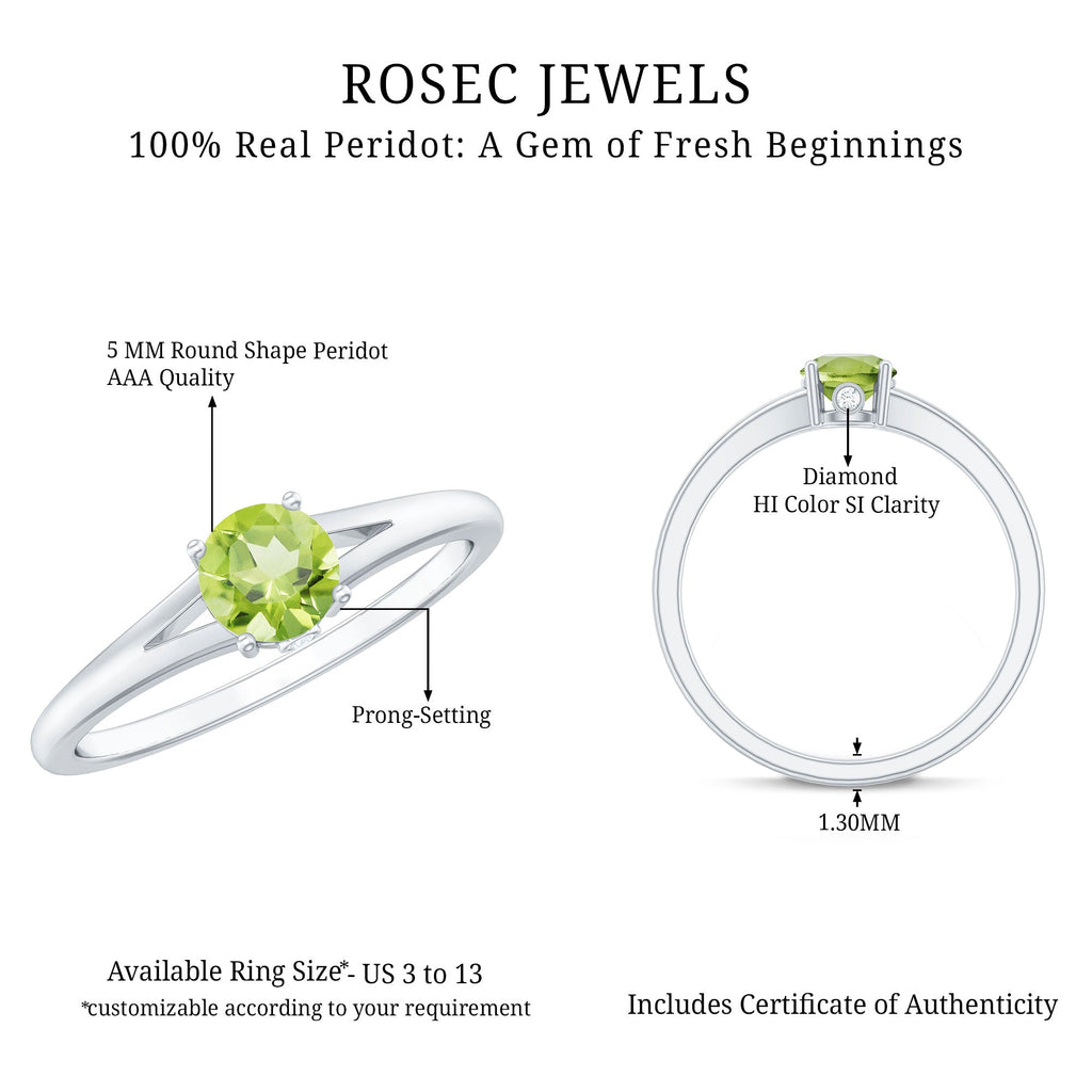 Peridot Promise Ring – Natural Green Gemstone with Diamond Accent, Split Shank Band