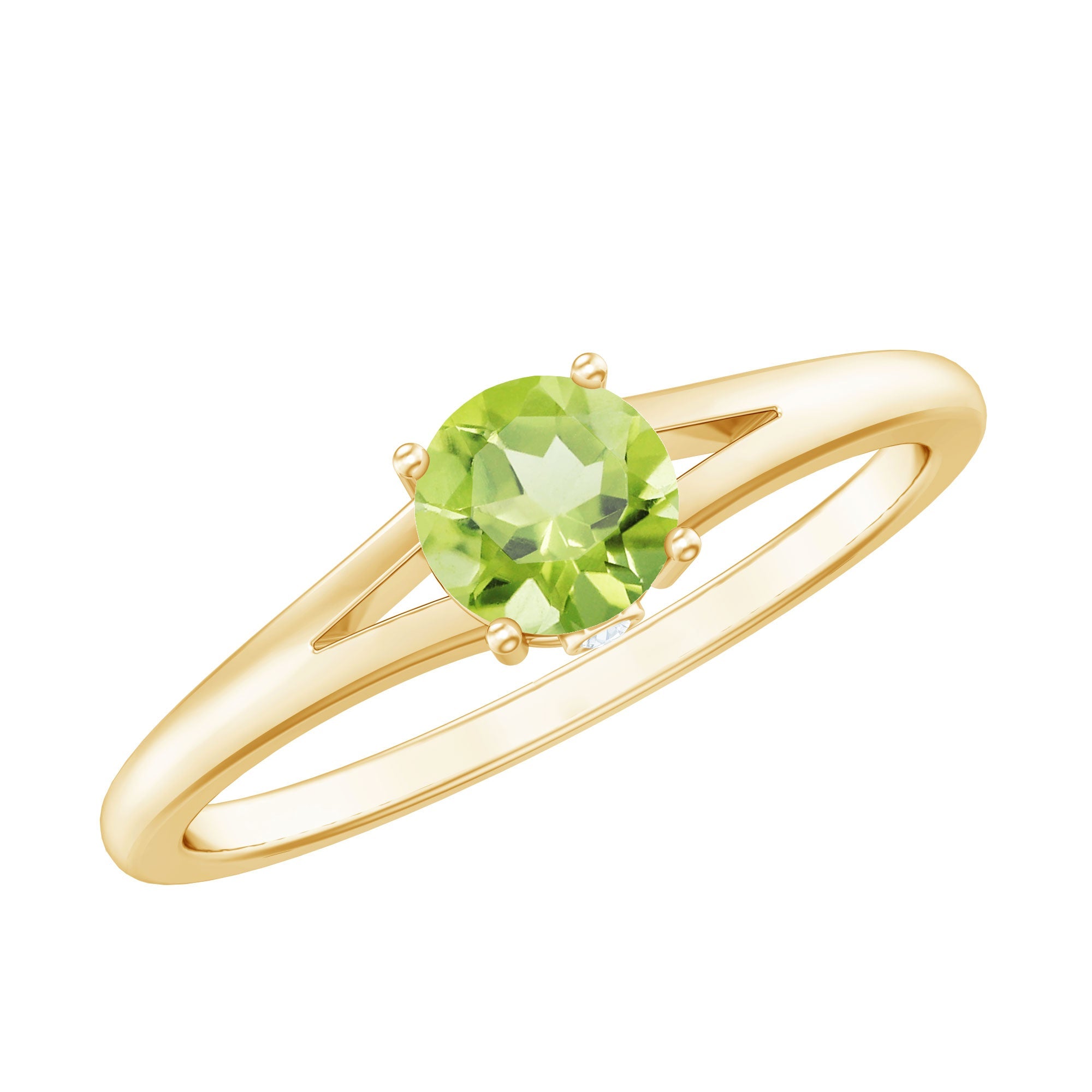 Peridot Promise Ring – Natural Green Gemstone with Diamond Accent, Split Shank Band