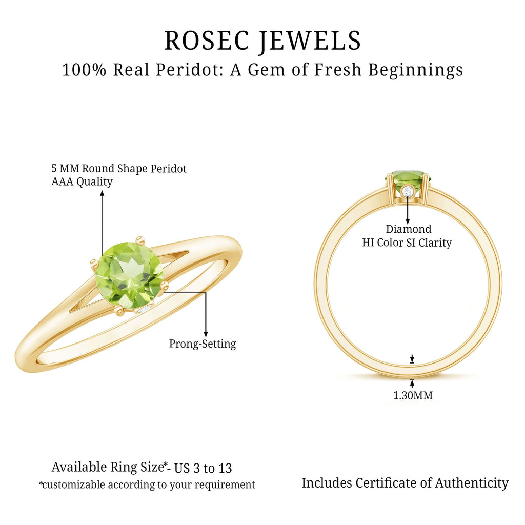 Peridot Promise Ring – Natural Green Gemstone with Diamond Accent, Split Shank Band
