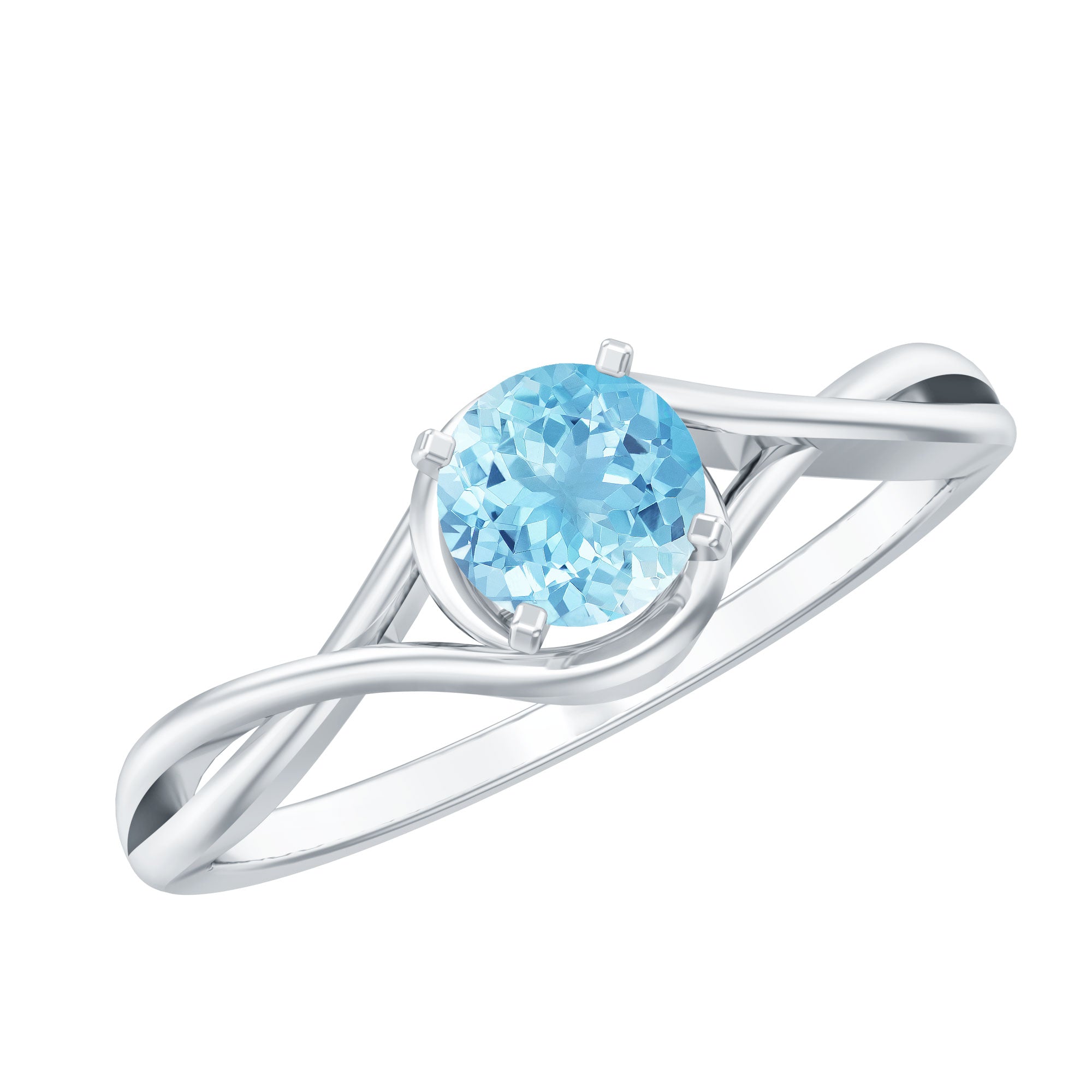 Aquamarine Birthstone Ring – Solitaire Engagement With Crossover Shank Design