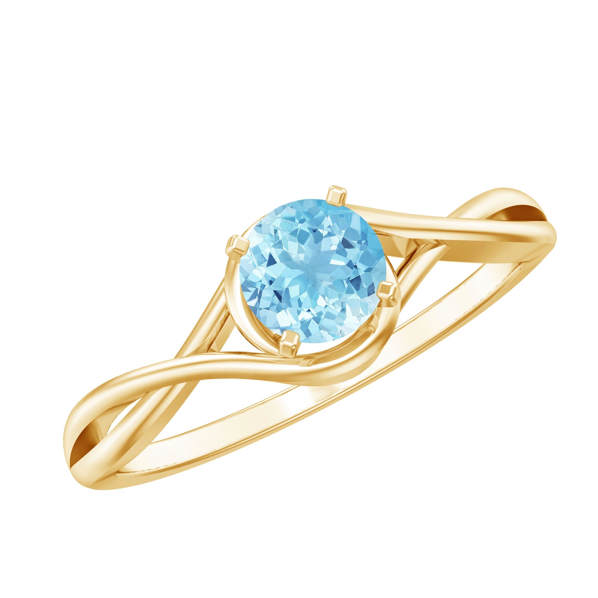 Aquamarine Birthstone Ring – Solitaire Engagement With Crossover Shank Design