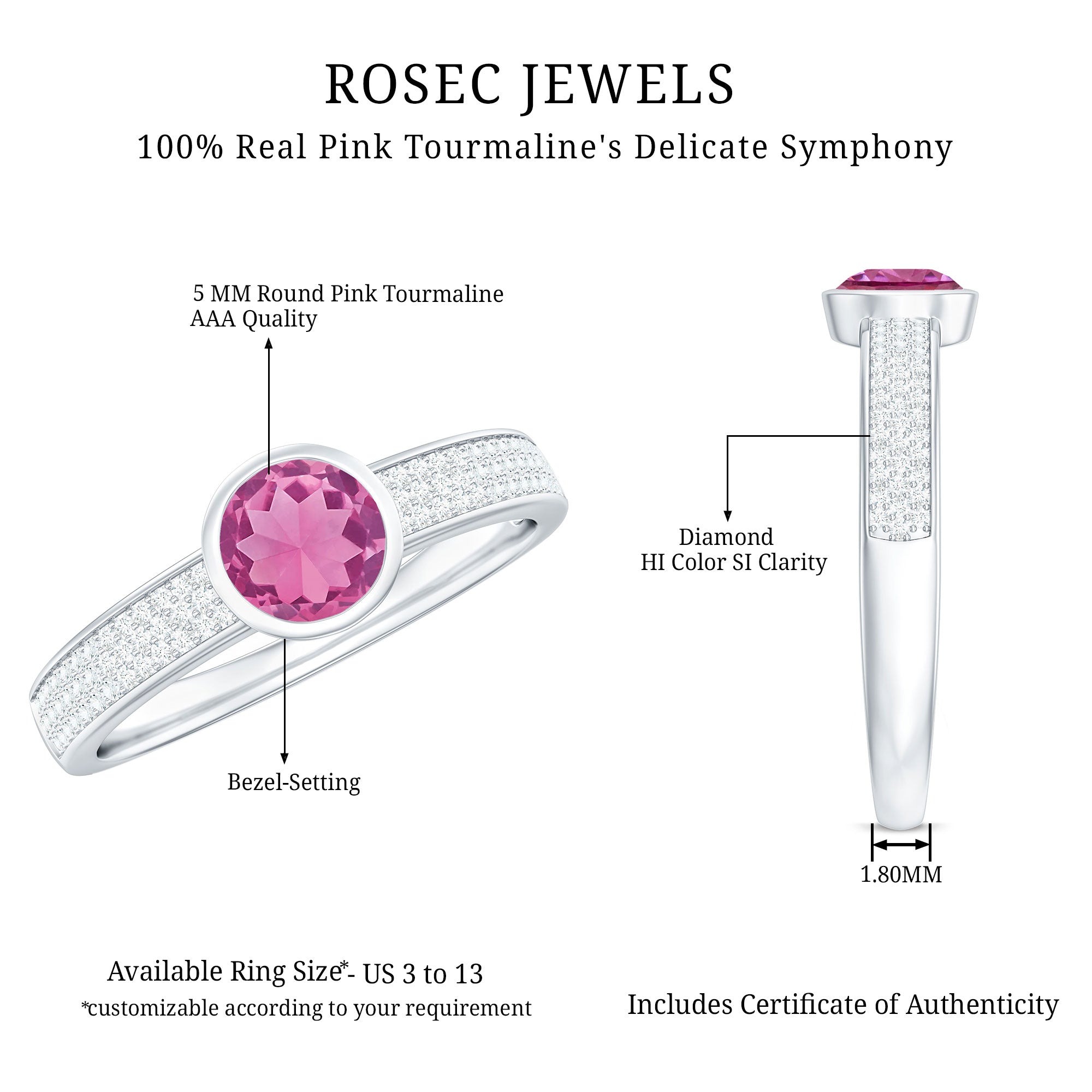 0.75 CT Solitaire Pink Tourmaline and Diamond Engagement Ring