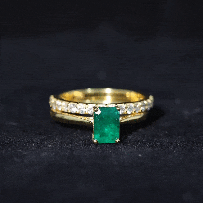 Lab Grown Emerald Ring – 1.6 Ct Emerald Cut Engagement Ring with Half Eternity Band
