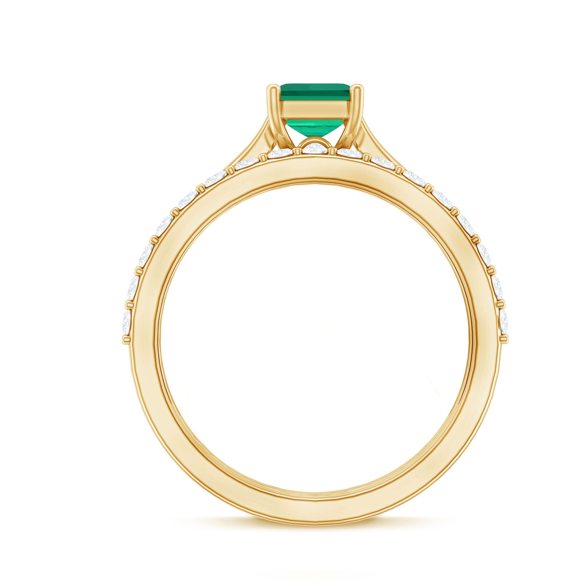 Lab Grown Emerald Ring – 1.6 Ct Emerald Cut Engagement Ring with Half Eternity Band