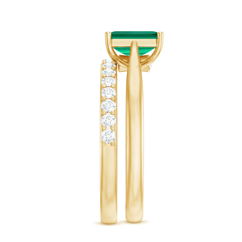 Lab Grown Emerald Ring – 1.6 Ct Emerald Cut Engagement Ring with Half Eternity Band
