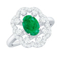 Oval Emerald Engagement Ring – Designer Flower Ring with Lab Grown Diamond Halo