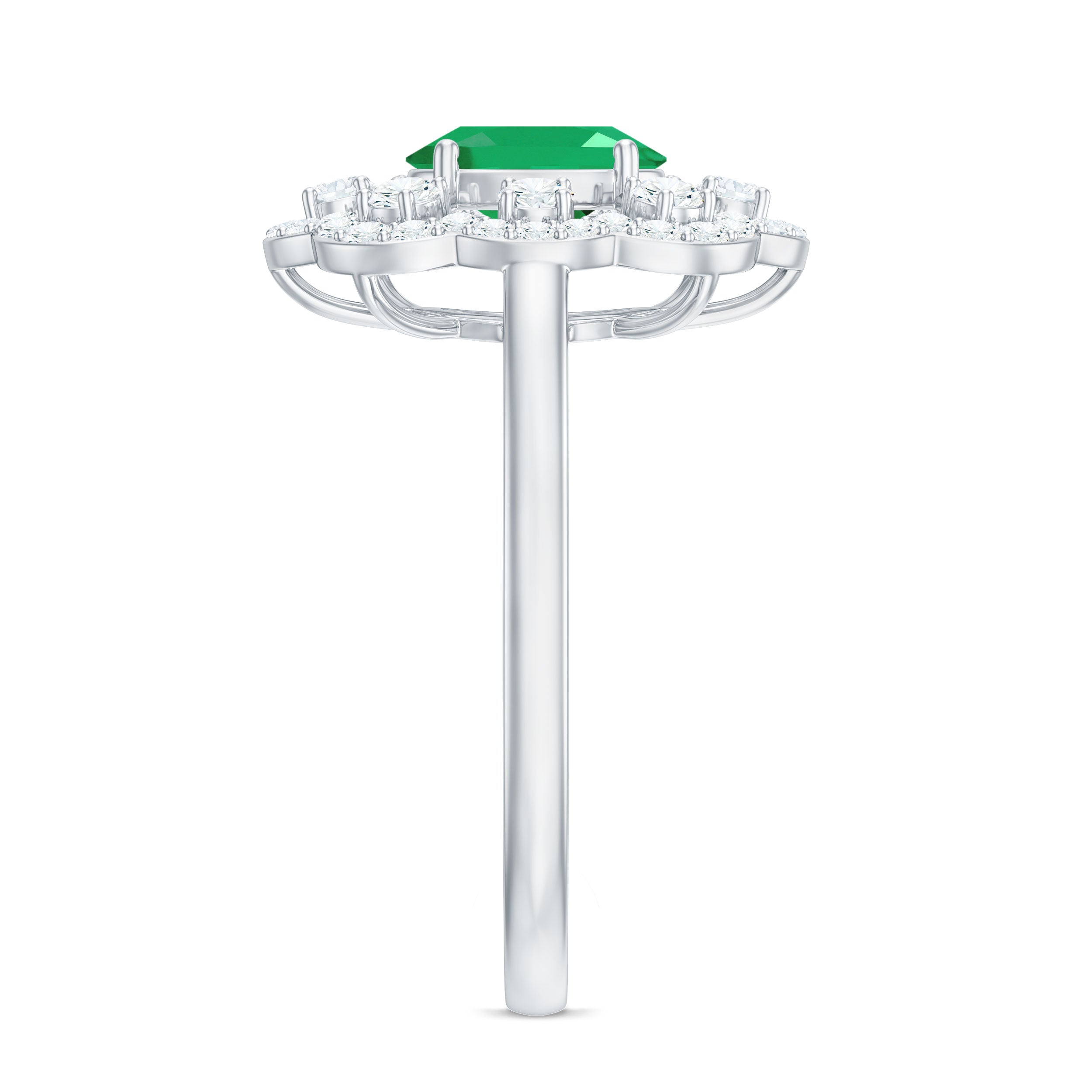 Oval Emerald Engagement Ring – Designer Flower Ring with Lab Grown Diamond Halo