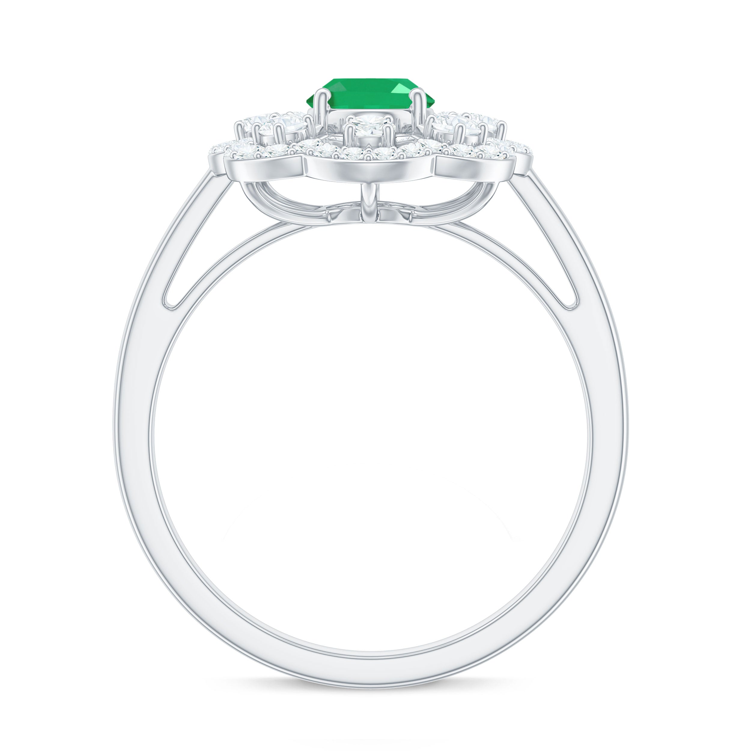 Oval Emerald Engagement Ring – Designer Flower Ring with Lab Grown Diamond Halo