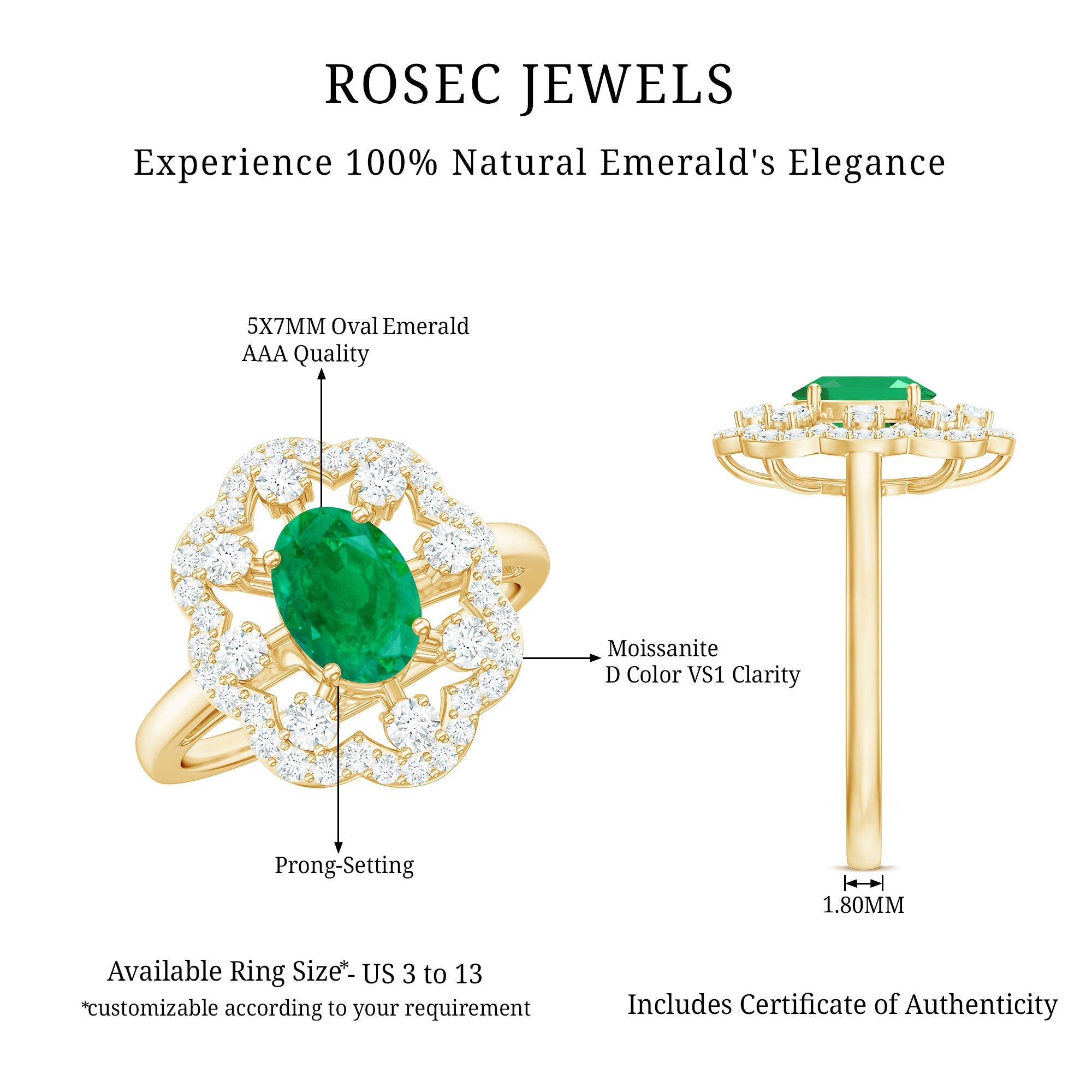 Oval Emerald Engagement Ring – Designer Flower Ring with Lab Grown Diamond Halo