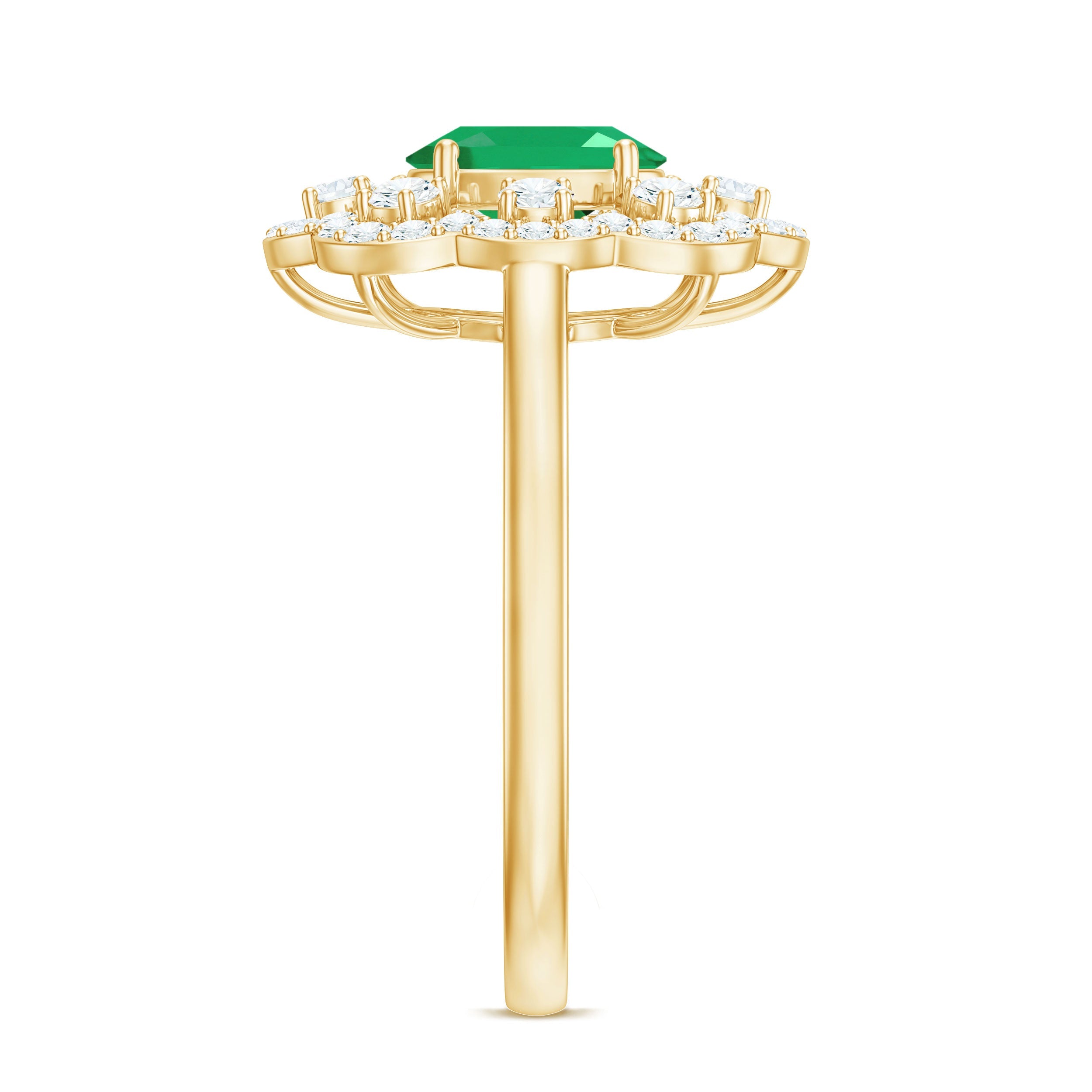 Oval Emerald Engagement Ring – Designer Flower Ring with Lab Grown Diamond Halo