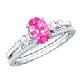 1.50 CT Oval Cut Solitaire Created Pink Sapphire Ring Set with Diamond