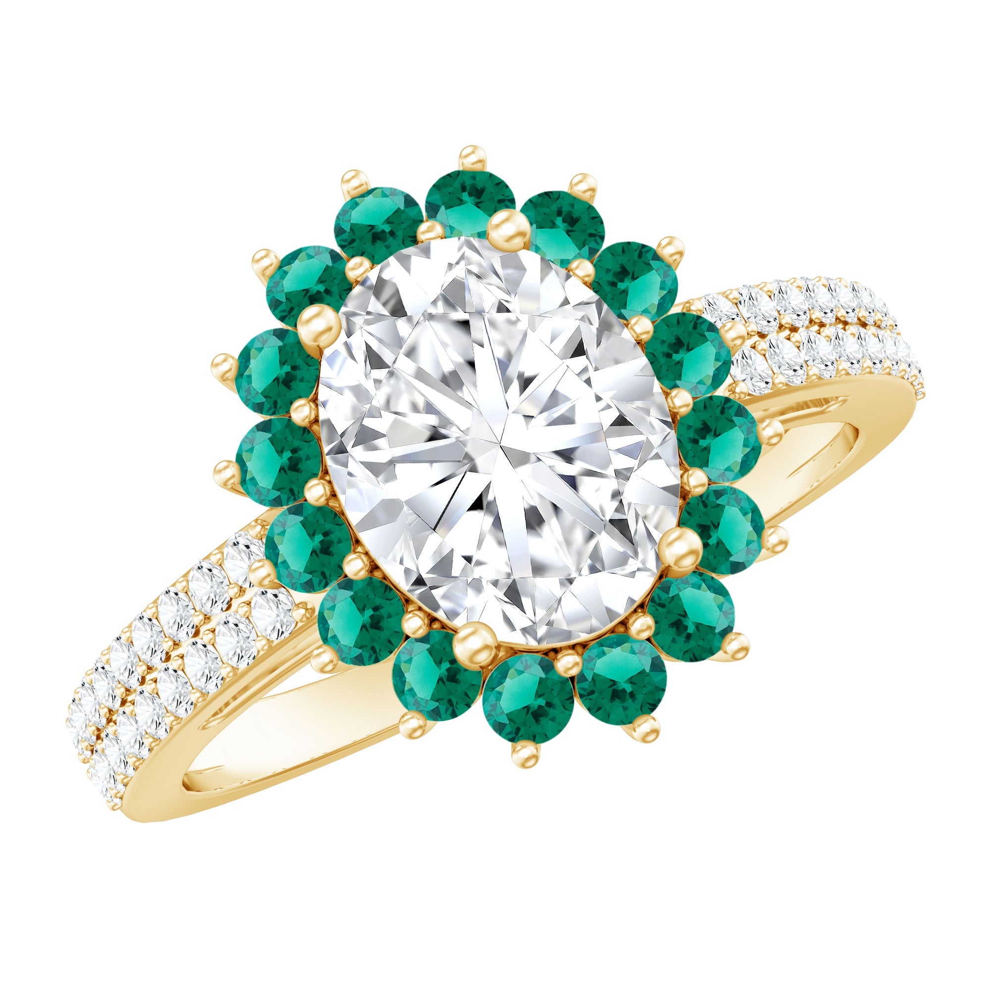 Lab Grown Diamond Ring – 2 Carat Oval Engagement Ring with Emerald Halo