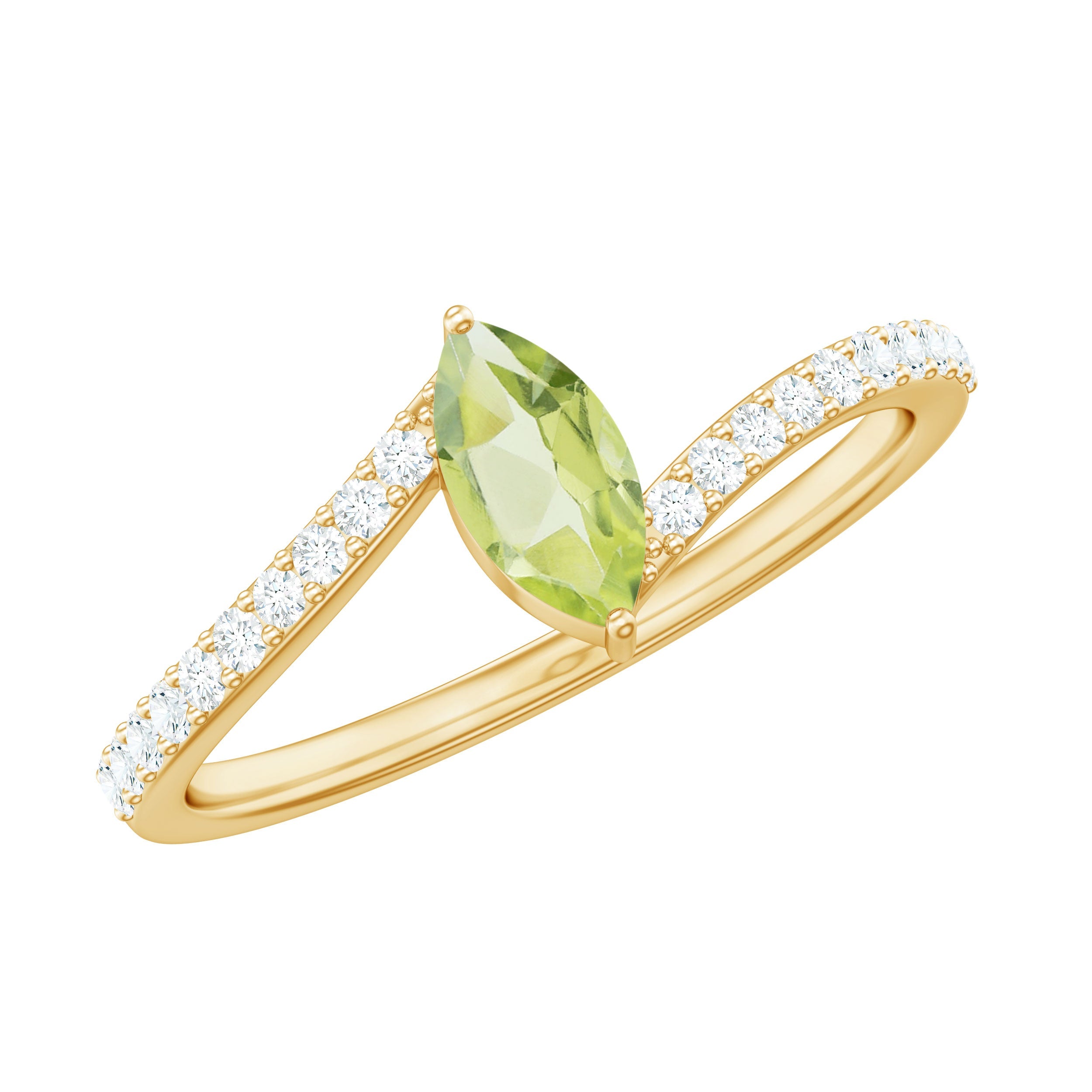 Peridot Promise Ring - Marquise Cut AAA Quality Peridot with Diamond Bypass Shank