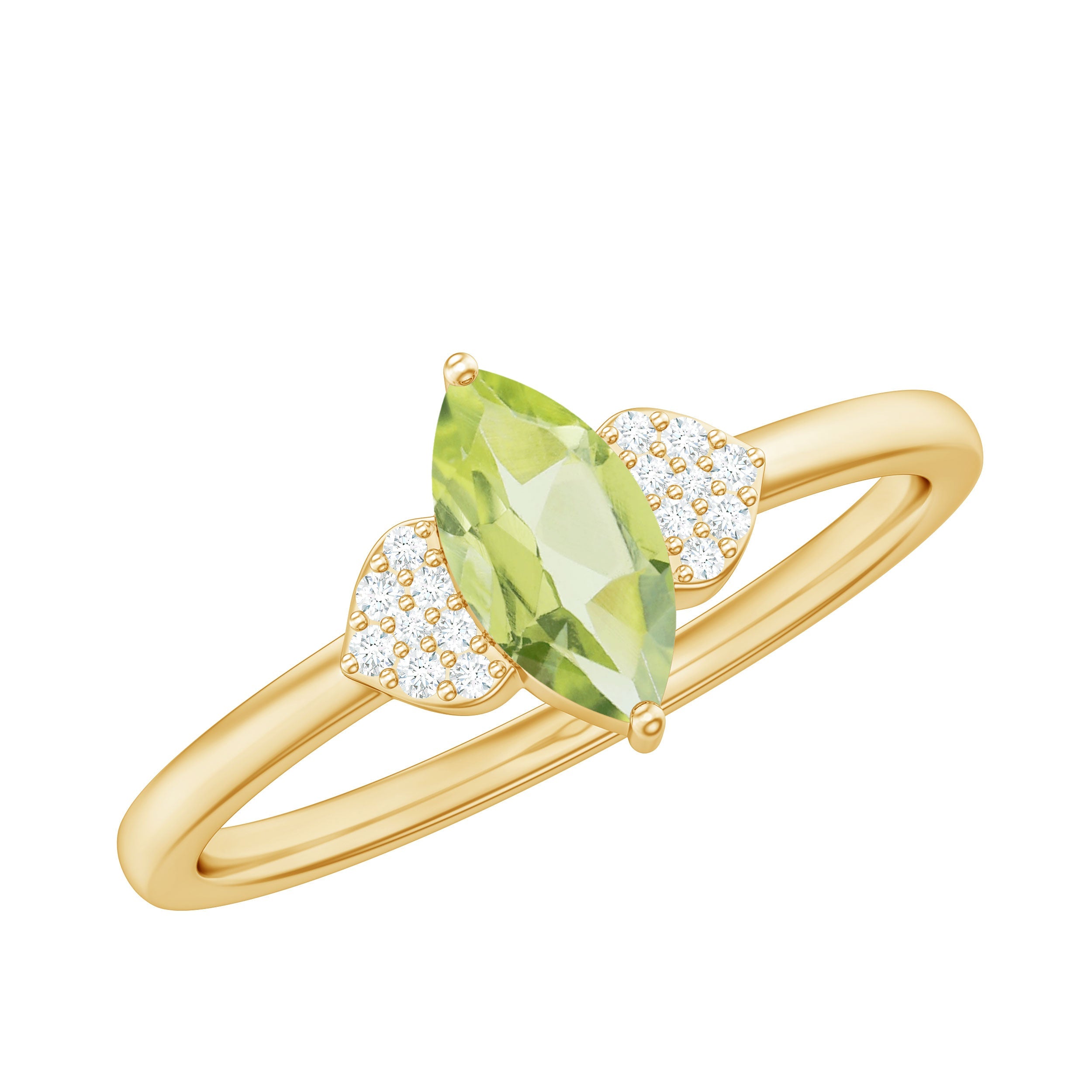 Peridot Promise Ring – Marquise Cut Green Gemstone with Diamond Accent