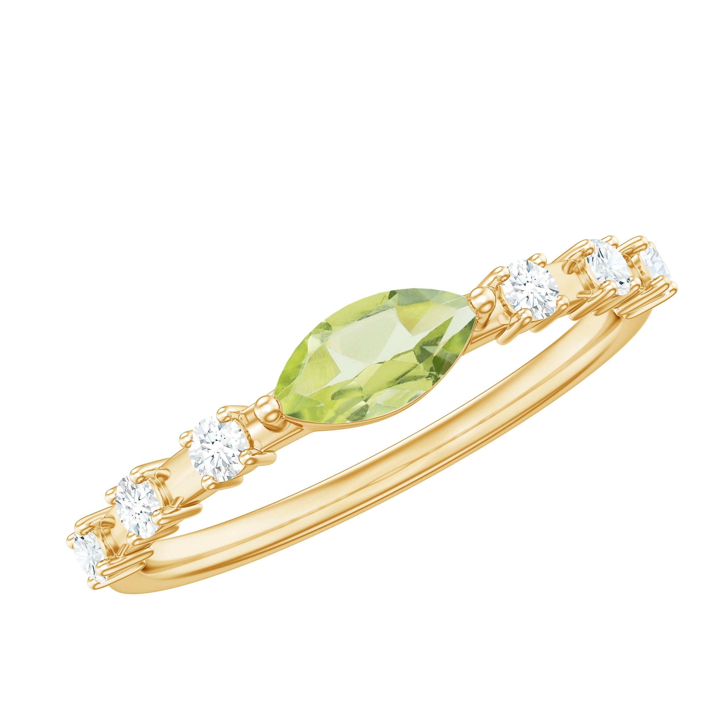 Peridot East West Ring – Marquise Cut Peridot With Diamond Accent, Gold Fine Jewelry