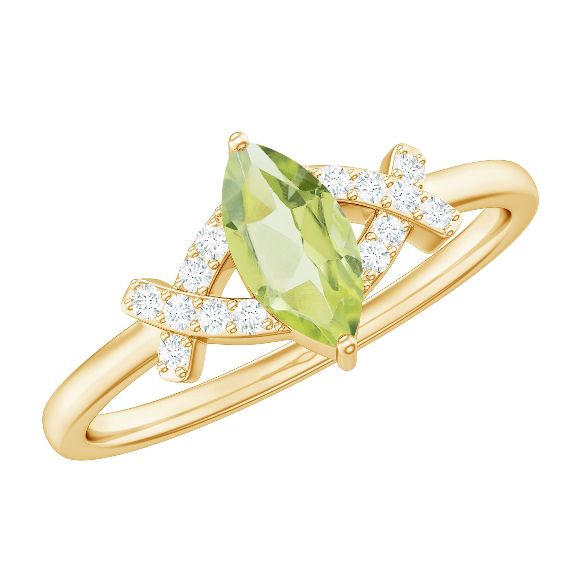 Marquise Peridot Ring - 0.7 Carat AAA Quality Peridot Promise Ring with Diamond Split Shank
