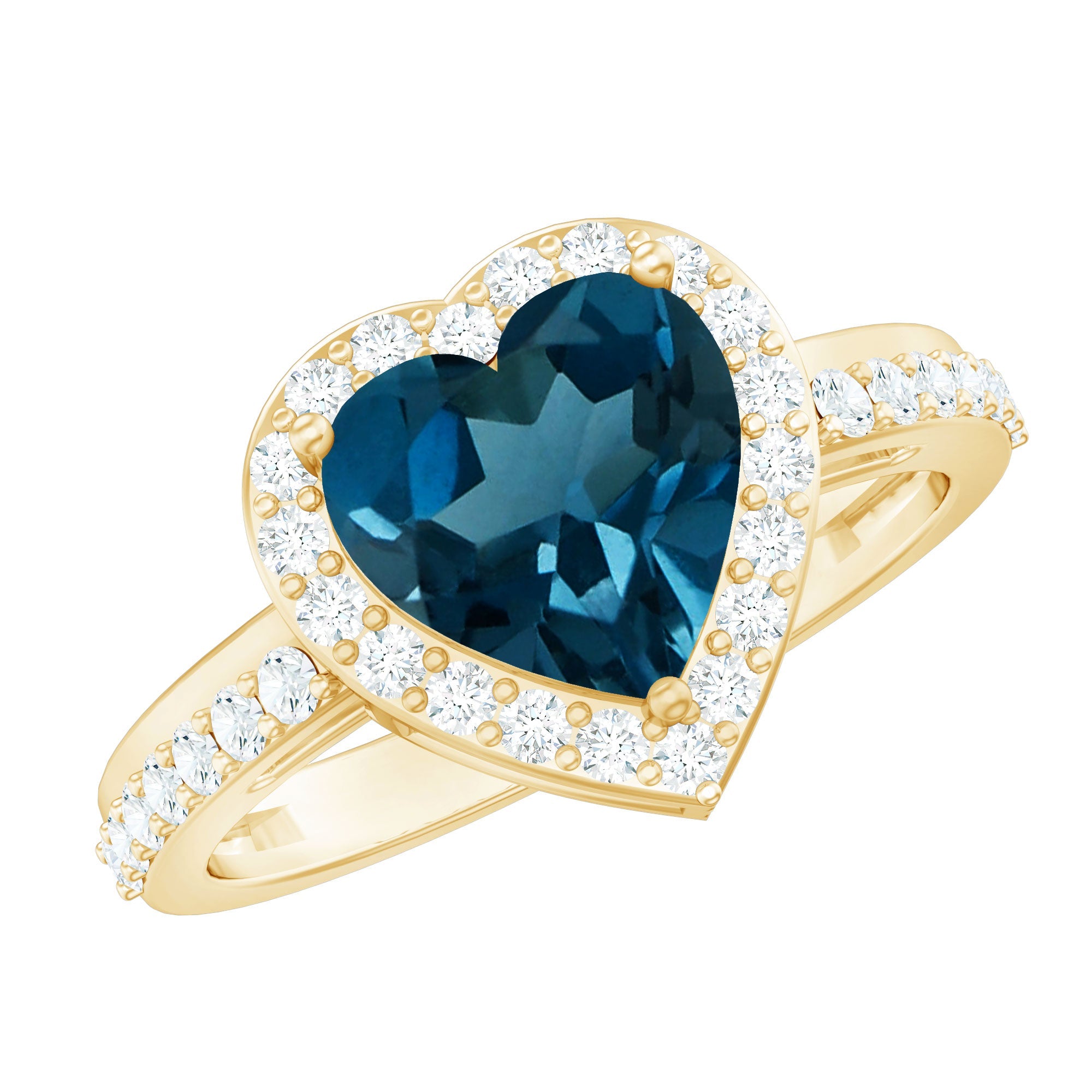 London Blue Topaz Heart Promise Ring with Diamond Halo