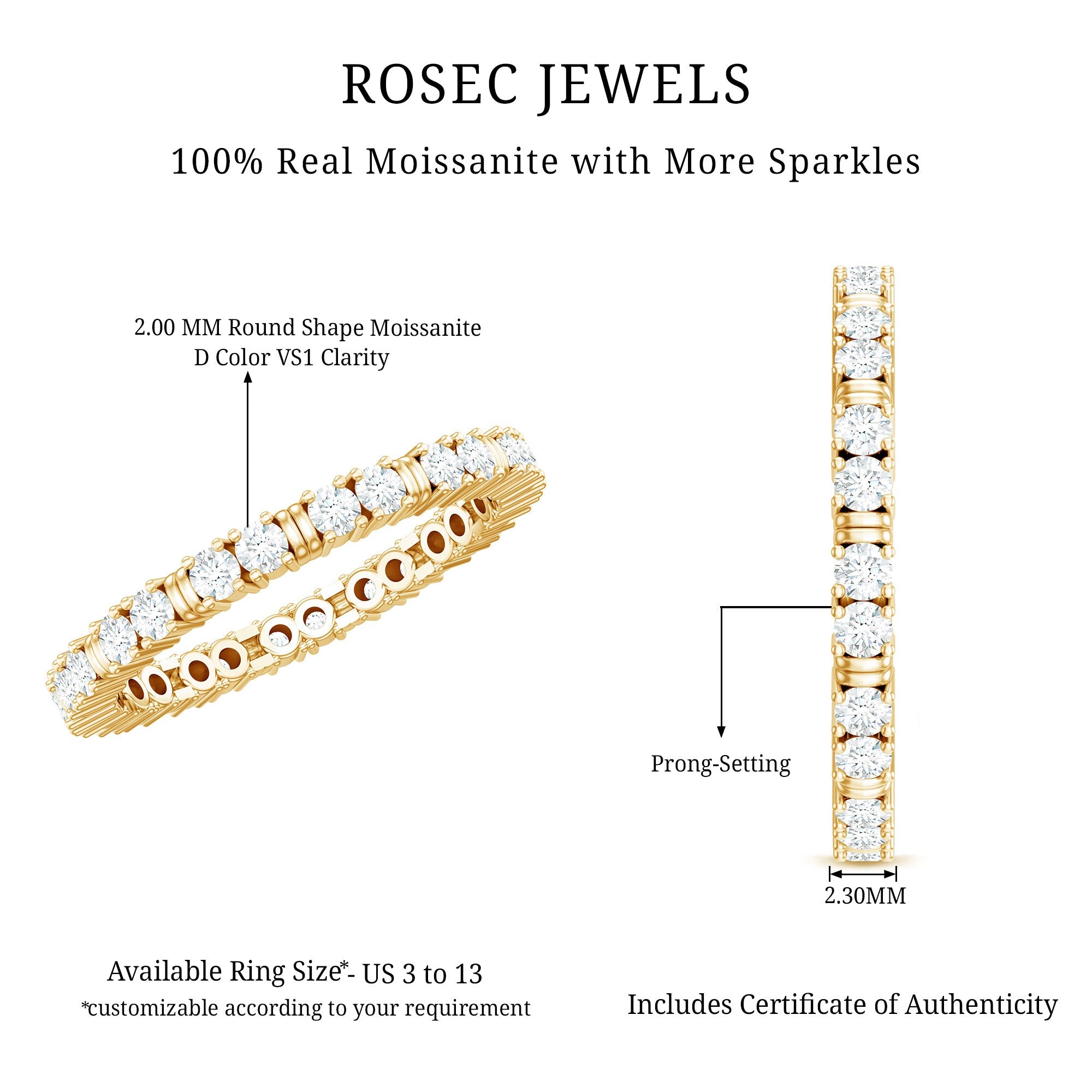 Moissanite Eternity Band – Stackable Rings With Prong Setting | Slim Profile Ring