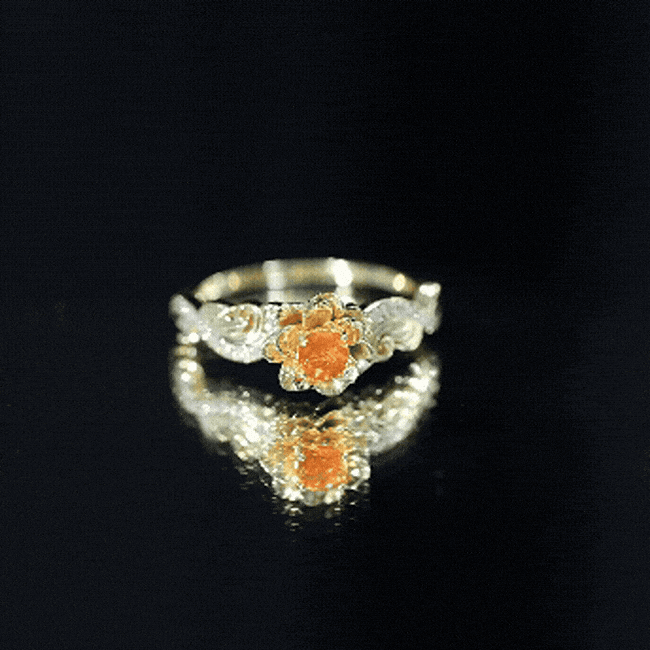Citrine Rose Engagement Ring – Floral Sterling Silver Ring with Lab Grown Diamonds