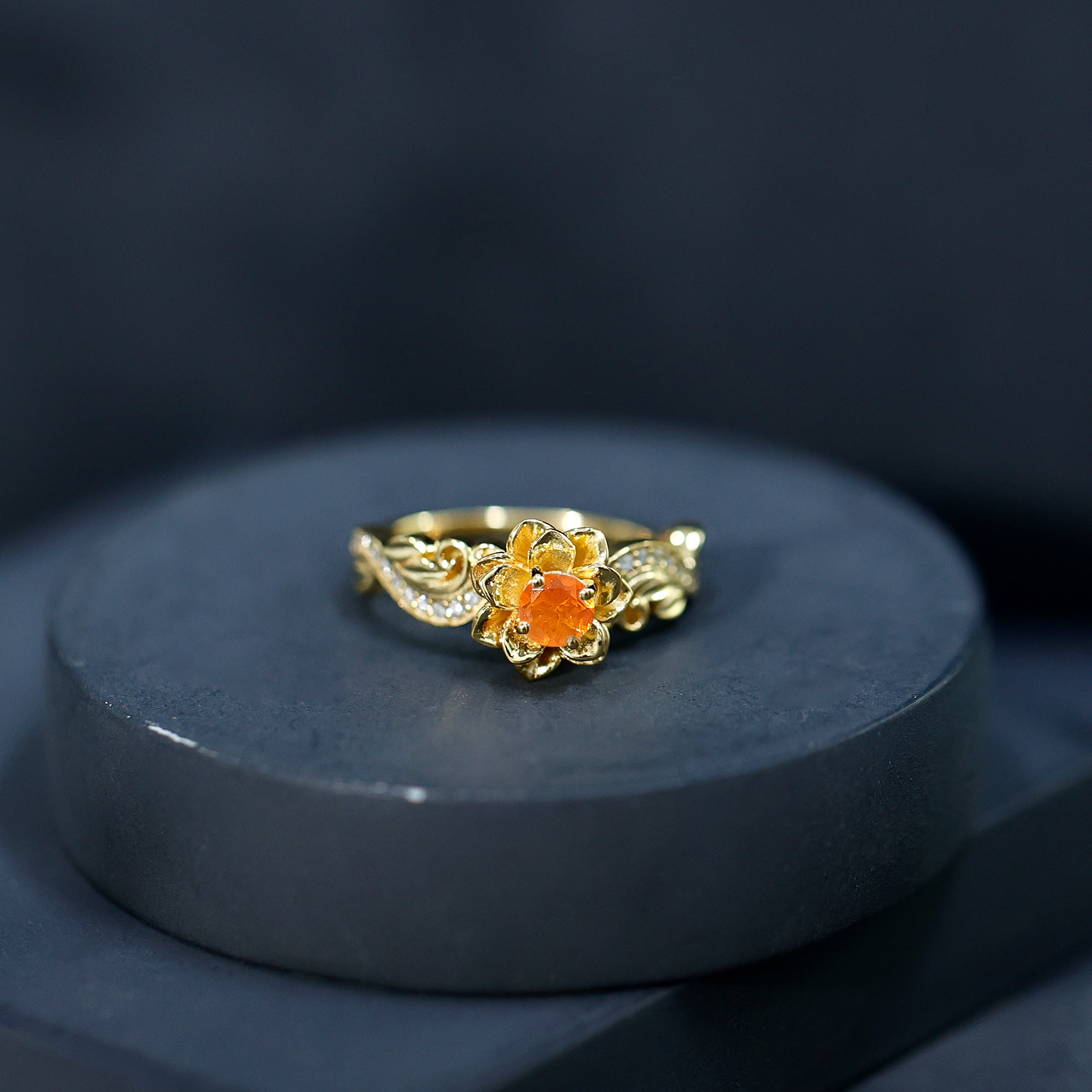 Citrine Rose Engagement Ring – Floral Sterling Silver Ring with Lab Grown Diamonds