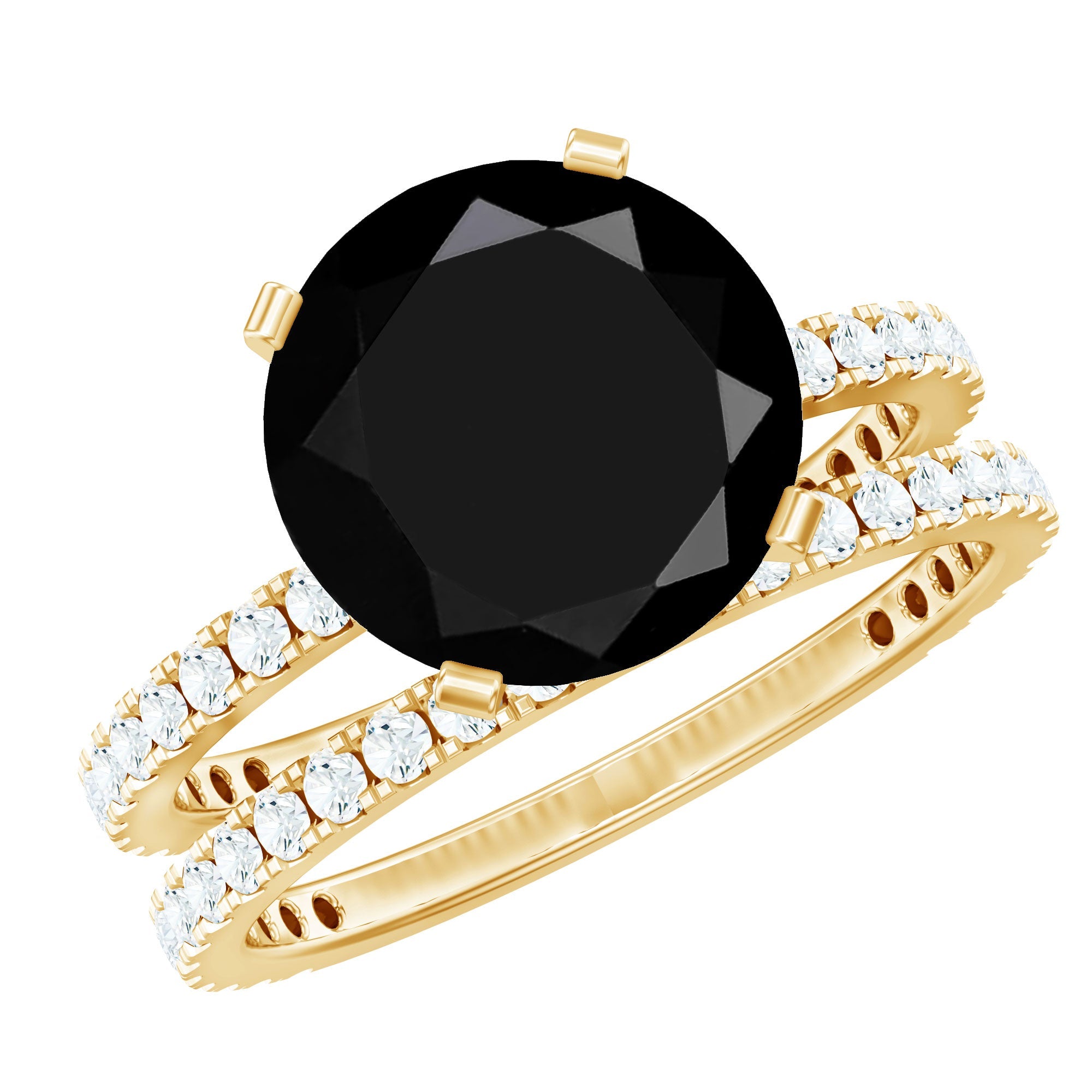 Certified 4.5 Carat Lab Grown Black and White Diamond Wedding Ring Set in Gold Plated Silver