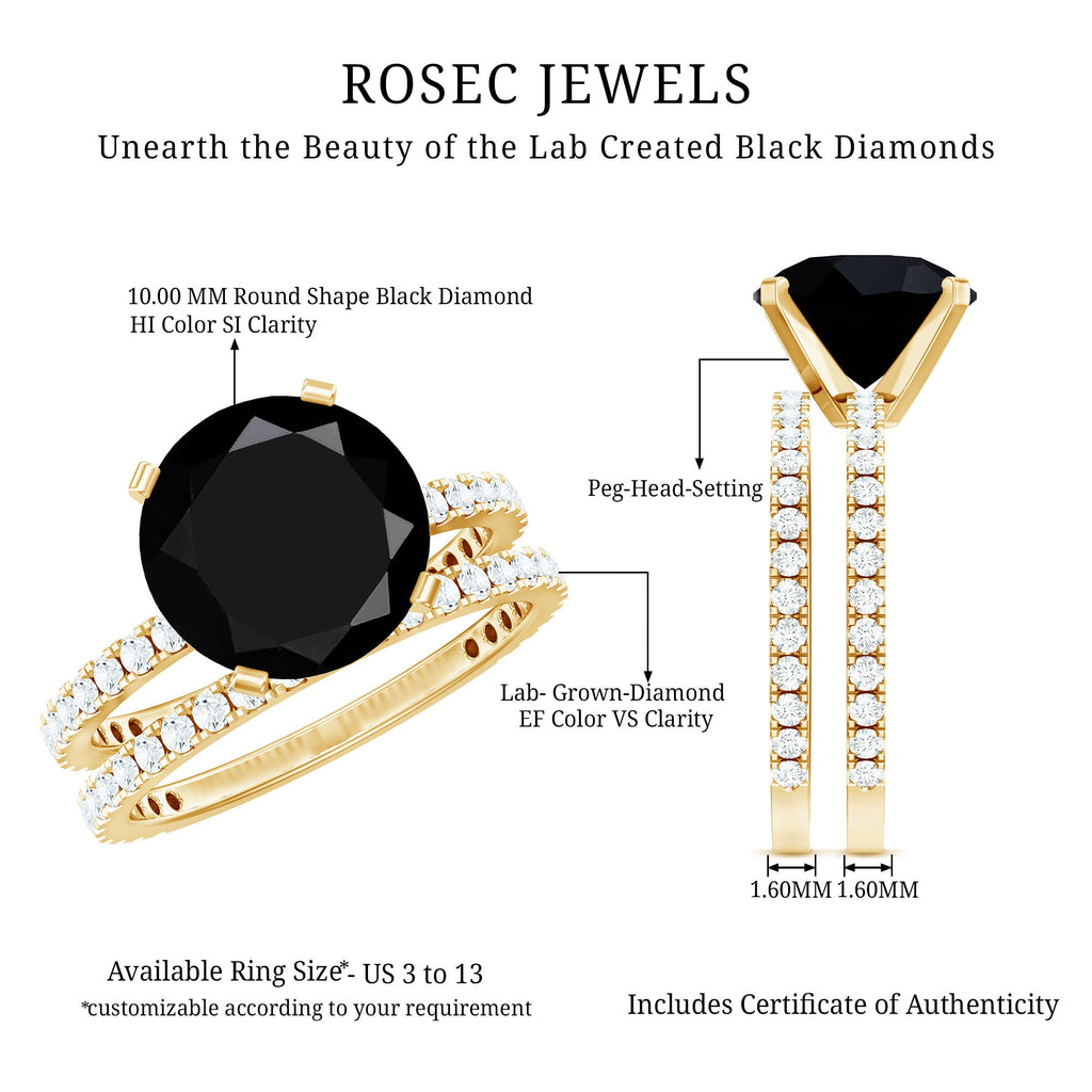 Certified 4.5 Carat Lab Grown Black and White Diamond Wedding Ring Set in Gold Plated Silver