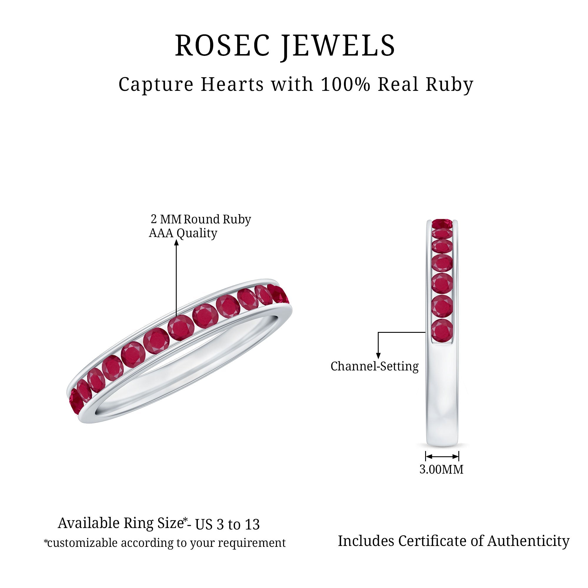 Ruby Eternity Ring – Half Eternity Channel Set With AAA Quality Ruby Stones