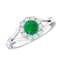Emerald Engagement Ring - Nature Inspired Botanical Ring with Diamond Halo Setting
