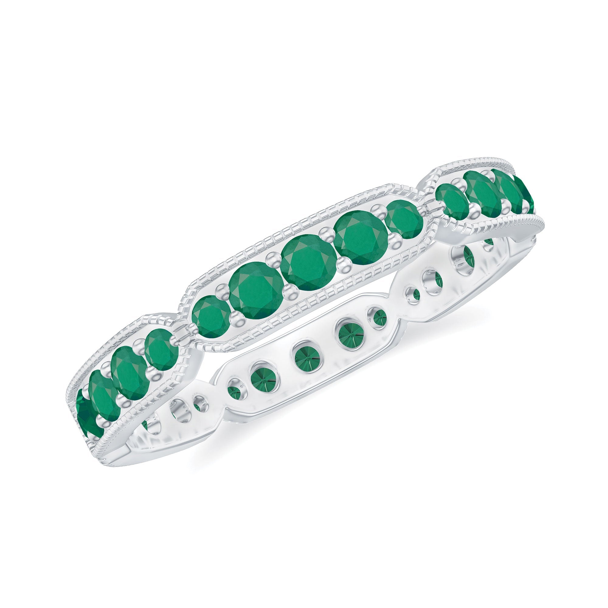 Emerald Eternity Band – Natural Emerald Wedding Ring With Milgrain Detail